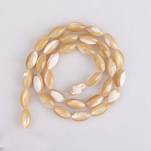 HAAMIIQII 6x9mm Natural Rice Brown Mother of Pearl Shell Beads - Loose Gemstone Beads for Jewelry Making (15 Inch Strand, 40-44pcs) - Perfect for Necklaces, Bracelets & DIY Craft Projects
