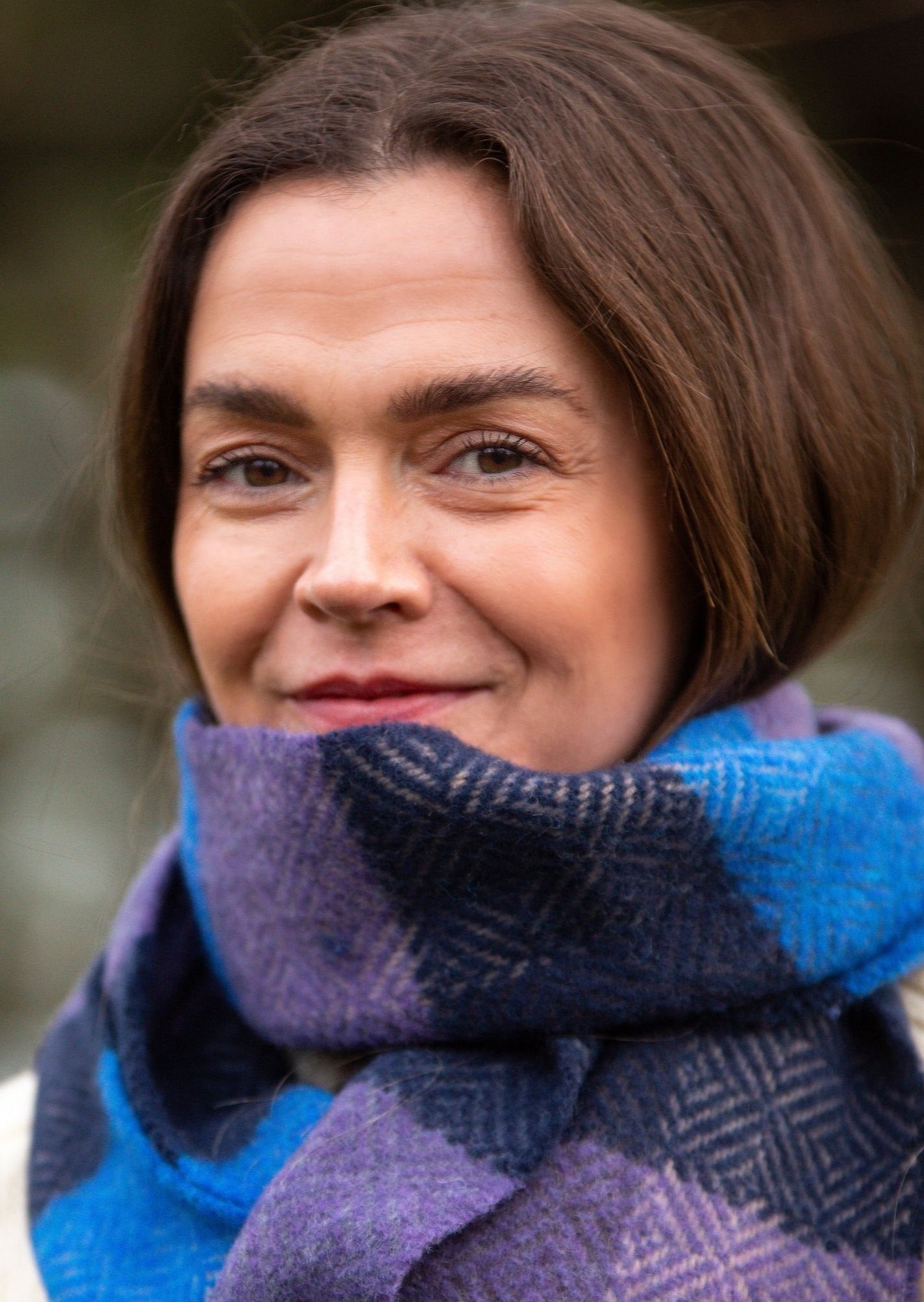 Luxury Cashmere Merino Wool Scarf - Soft Winter Wrap for Women & Men - Purple & Blue Block Pattern - Perfect for Cold Weather & Fashion Accessories