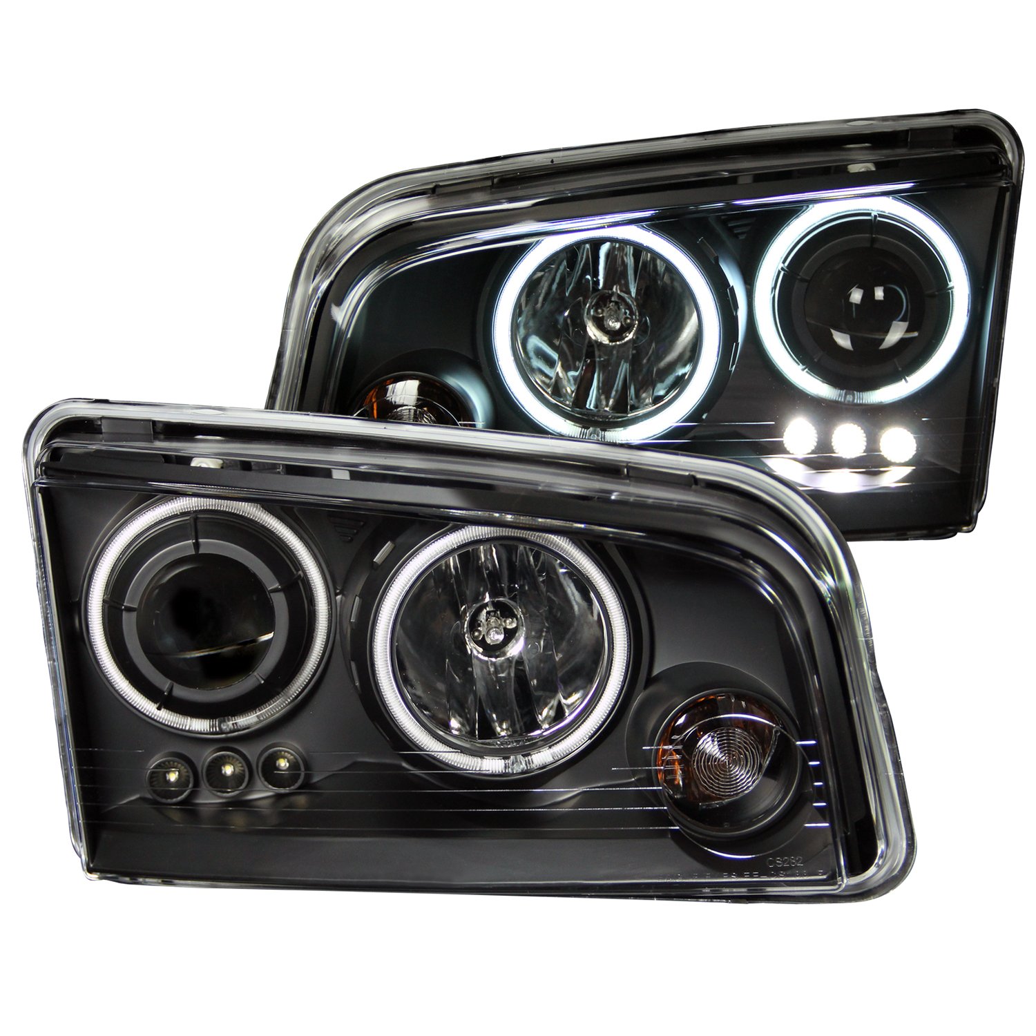 Anzo USA 121381 Black Halo Projector Headlight with Clear Lens for Dodge Charger - High Performance LED Headlights for Night Driving & Custom Car Styling