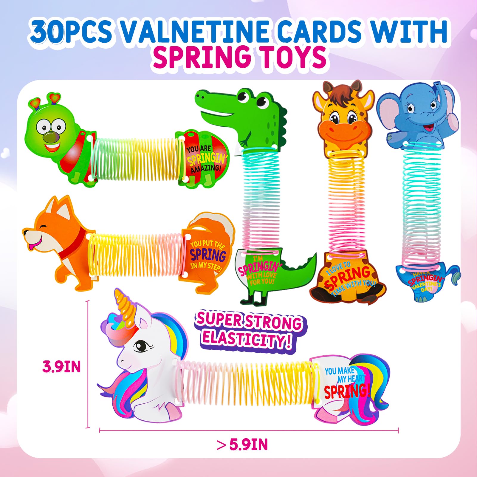 30-Pack Valentine's Day Cards for Kids with Rainbow Slinky Toys - Classroom Exchange Gifts, School Party Favors, Easter Prizes for Toddler Boys & Girls - Perfect for Classroom Activities, Holiday Celebrations & Gift Exchanges