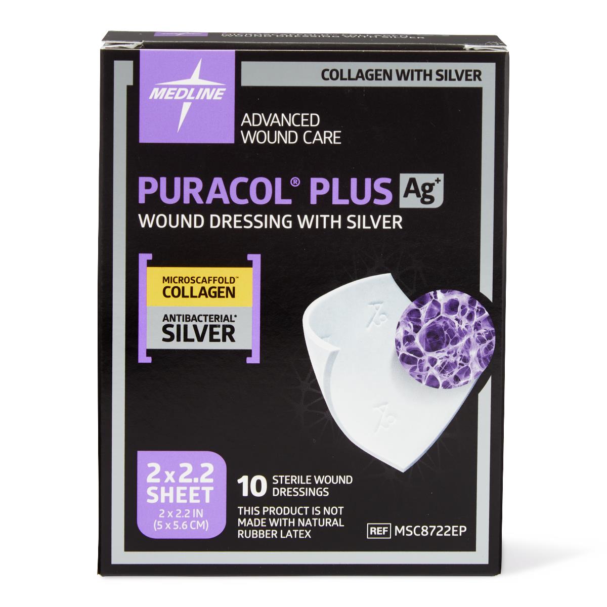 Puracol Plus Collagen Wound Dressings 2x2 Inches (10 Count Box) - Advanced Wound Care for Diabetic Ulcers, Pressure Sores & Surgical Wounds