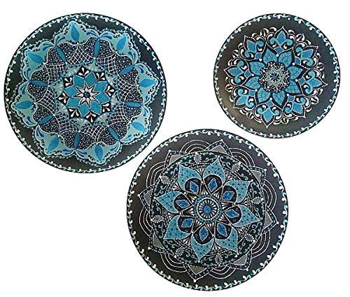 3-Piece Decorative Plate Set - Turquoise on Black Wall Art for Kitchen & Living Room - Elegant Home Decor for Dining, Gifts & Interior Design