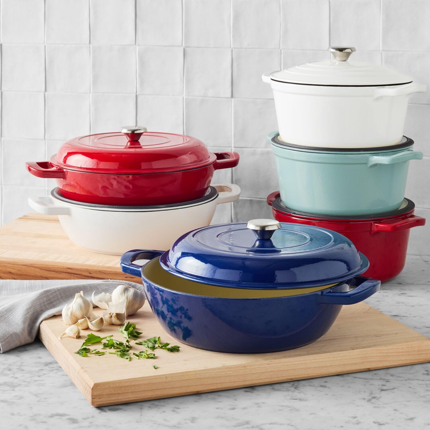 White 5 qt Enameled Cast Iron Braiser - Perfect for Slow Cooking & Searing