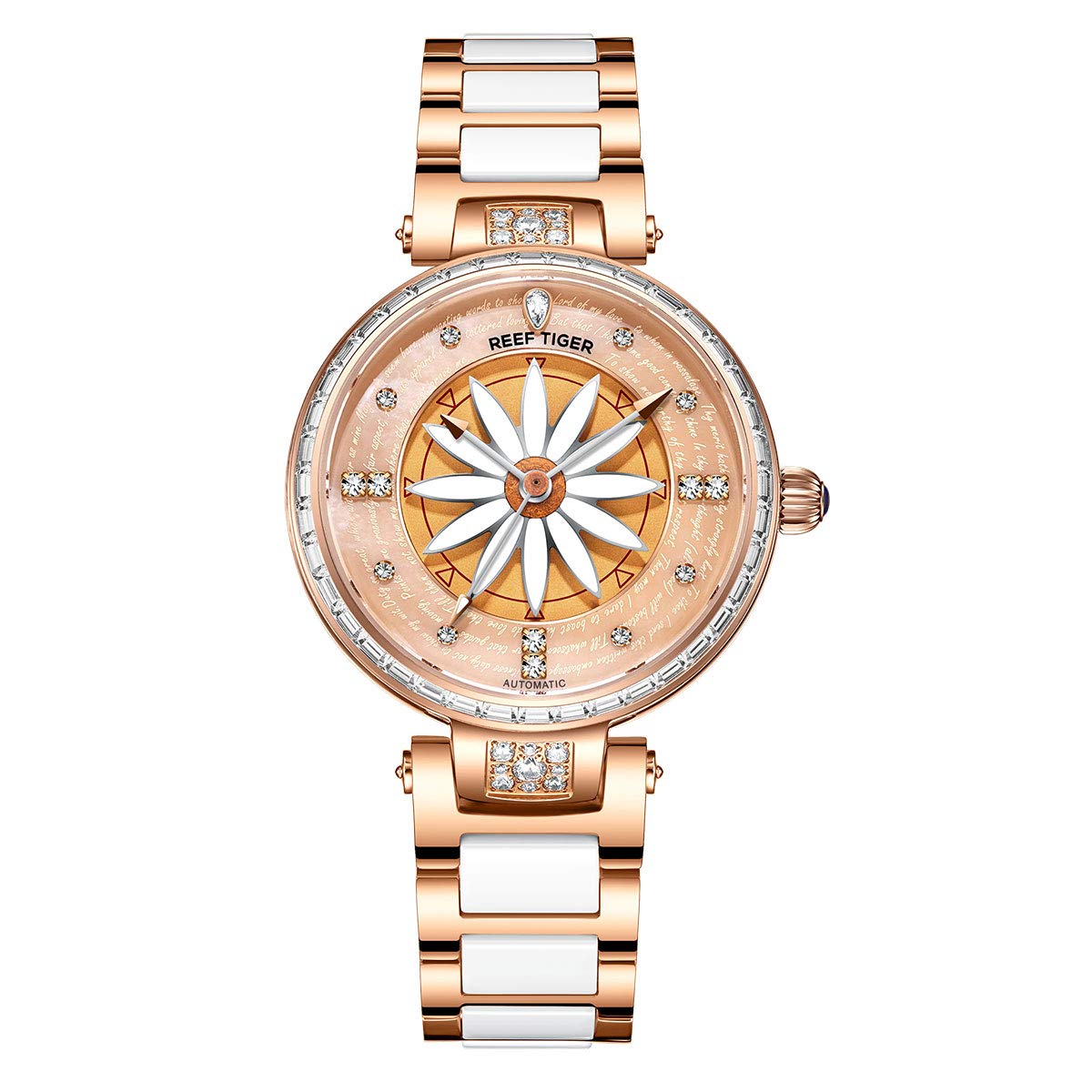REEF TIGER Fashion Lily Women's Automatic Diamond Bezel Watch RGA1599 - Elegant Luxury Timepiece for Everyday Wear & Special Occasions