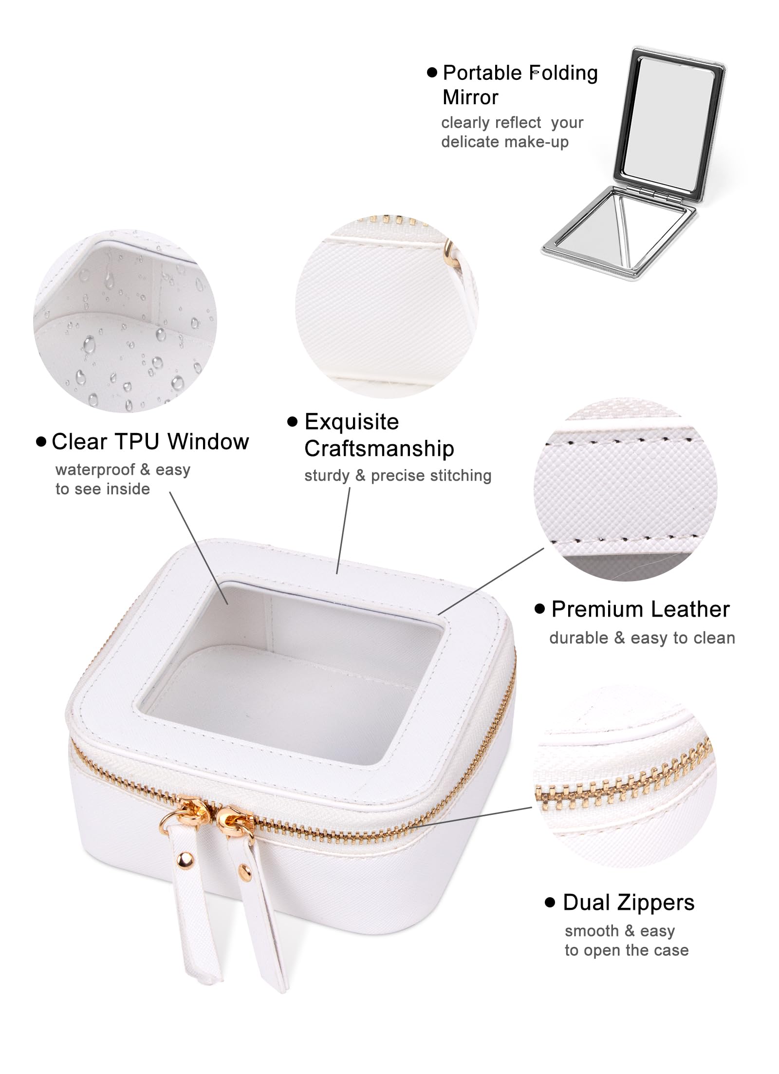 Clear Makeup Bag - White Leather Travel Makeup Pouch for Women, Small Waterproof Toiletry Organizer with Zipper for Purse, Backpack & School Supplies - Perfect for Travel, Gym & Daily Essentials (2Pcs)