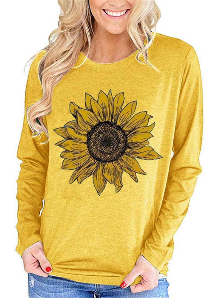 Women's Sunflower Graphic T-Shirt - Cute Funny Long Sleeve Cotton Top for Casual Wear | Perfect for Spring Outfits, Beach Vacations & Everyday Comfort