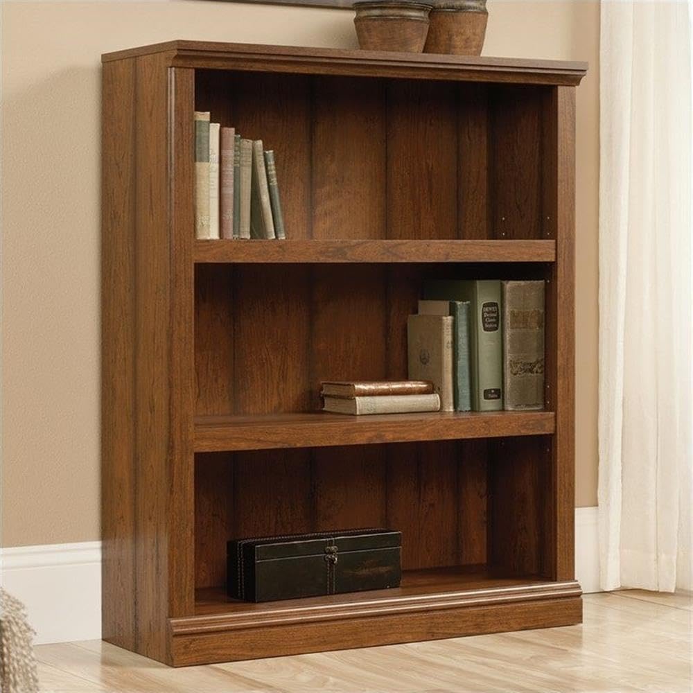 Pemberly Row 3-Shelf Bookcase in Washington Cherry - Solid Wood Bookshelf for Living Room, Bedroom, Office - Stylish Storage Solution for Books, Decor & Essentials