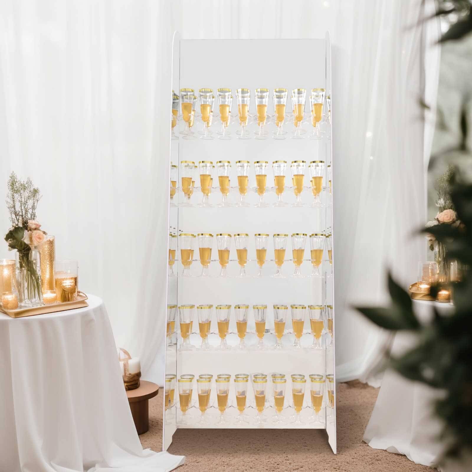 Efavormart Silver Mirror Finish 5-Tier Wine Glass Stemware Rack - 40 Champagne Flute Holder with Foam Board Wall Stand (5ft) - Perfect for Bars, Restaurants, and Home Wine Storage Organization