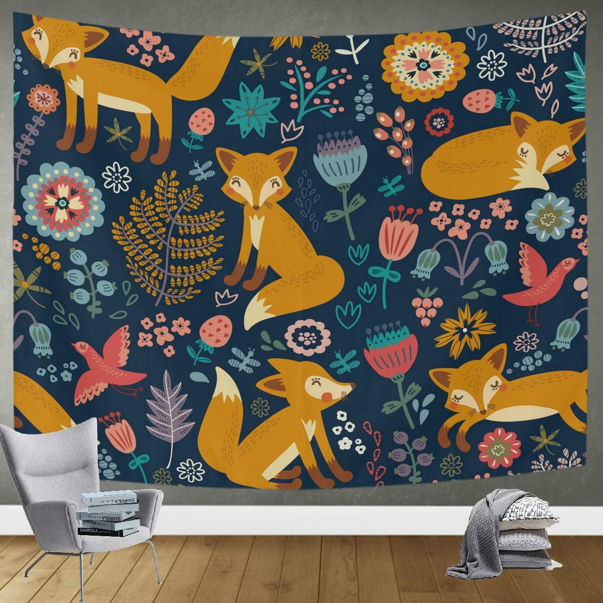 DOMIKING Fox Animal Tapestry Wall Hanging - 80x60 Inch Trippy Boho Wall Art for Bedroom, Living Room & Dorm Decor | Perfect for Hippie Aesthetic, Festival Backdrop & Cozy Home Decor