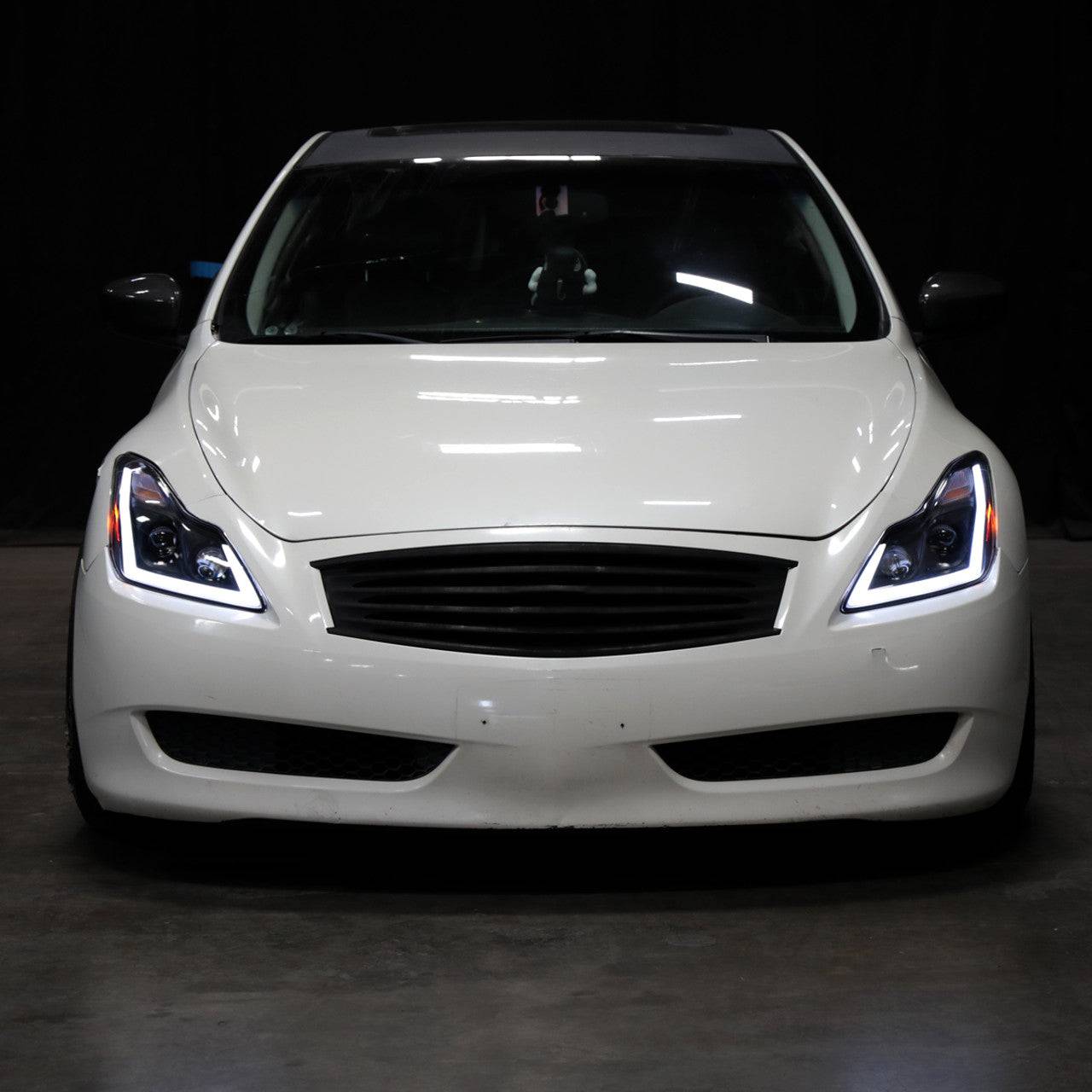 2008-2013 Infiniti G37 / 2014-2015 Q60 Coupe & Convertible LED Headlight Set with Sequential Switchback Turn Signal & Projector - Matte Black Housing & Clear Lens - Upgrade for Night Driving & Enhanced Visibility