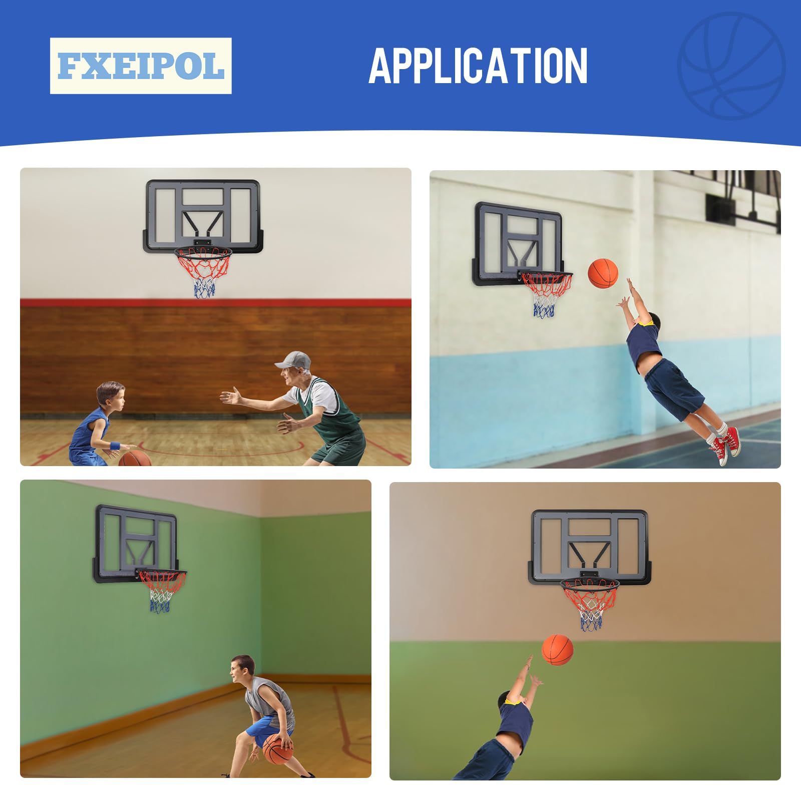 44 Inch Wall Mounted Basketball Backboard & Rim Combo with Double Spring Screw - Durable Backboard Replacement Kit for Home Training, Club, and Outdoor Play - Perfect for Driveway, Gym, and Backyard Basketball Practice