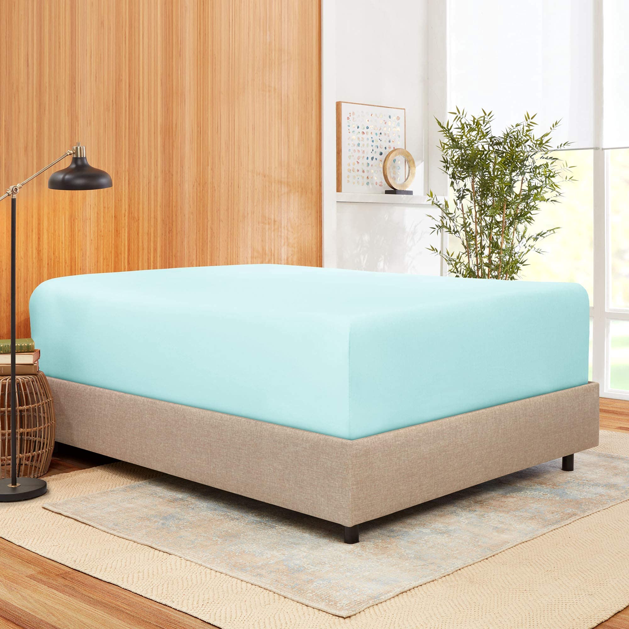 Organic Cotton Fitted Sheet 600 Thread Count Full Size - Light Blue for Deep Pocket Mattress | Soft, Breathable Bedding for Comfortable Sleep