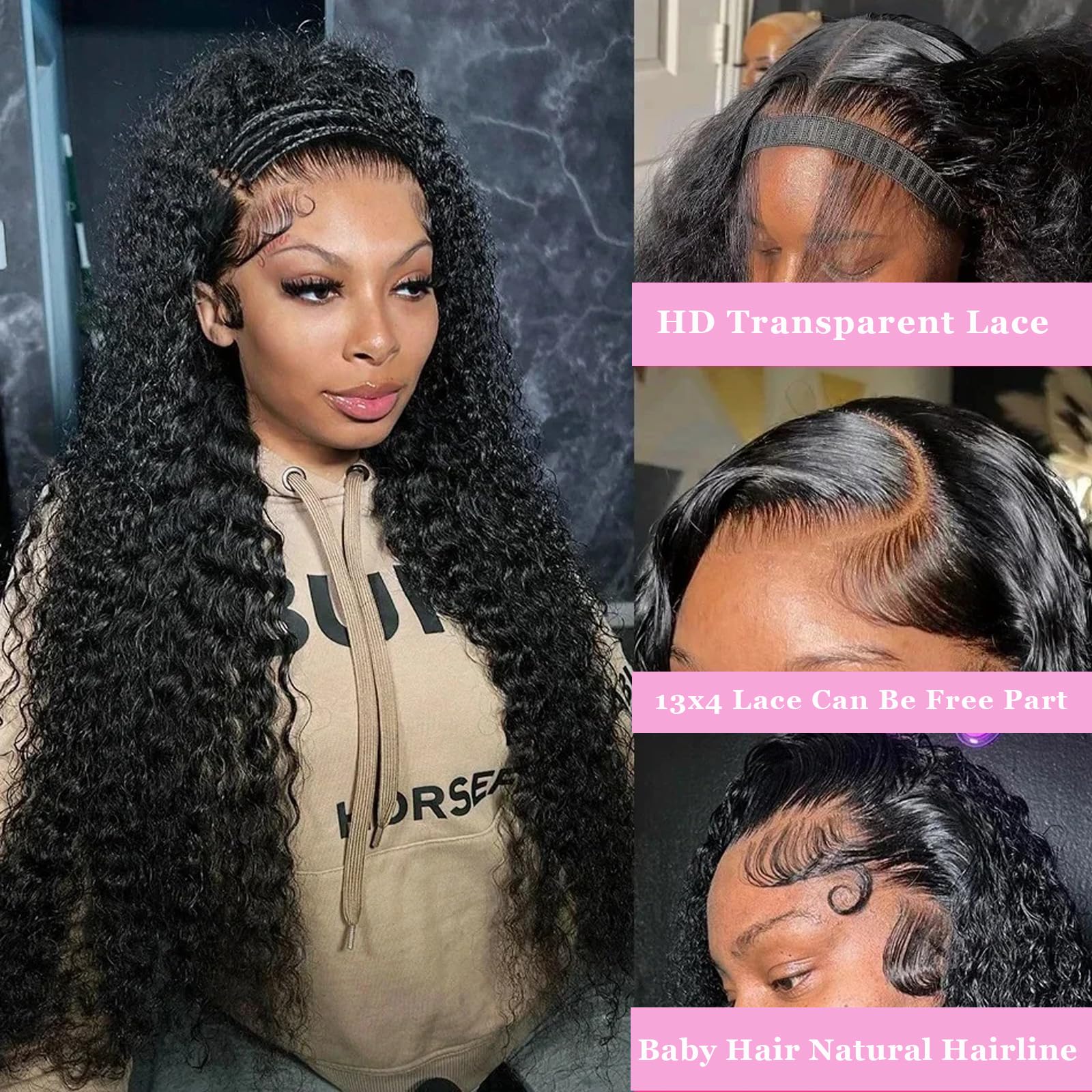 ULRICA 30 Inch Deep Wave Lace Front Wig - 13x4 HD Lace Human Hair Wig for Black Women | Pre-Plucked 180% Density Natural Black Hair | Perfect for Daily Wear, Special Occasions & Protective Styling