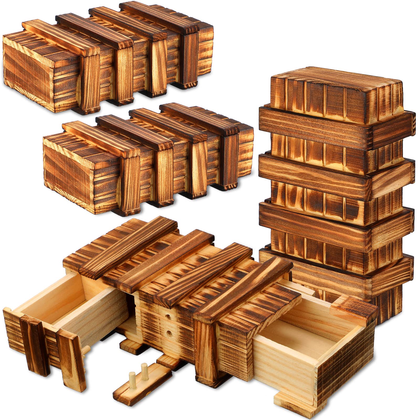 Yilloog 4-Piece Secret Puzzle Box Set for Adults - Wooden Puzzle Box with Hidden Compartments & Drawer - Brain Teaser Game for Escape Rooms, Treasure Hunts & Gift Storage