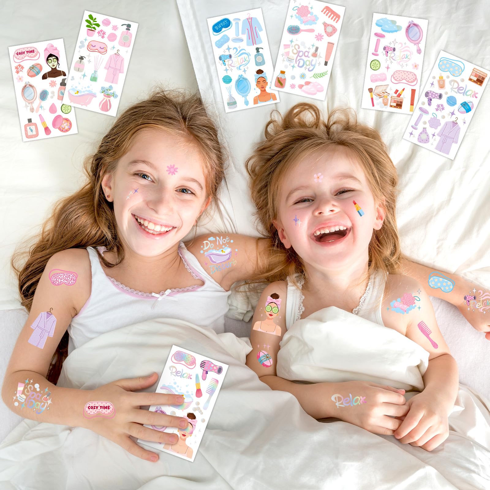 Konsait 99 Pcs Temporary Tattoos for Girls - Spa Party Favors, Kids Fake Tattoos for Slumber Parties, Birthday Makeup & Spa Day Supplies | Perfect for Girls' Night, Birthday Celebrations & DIY Spa Activities