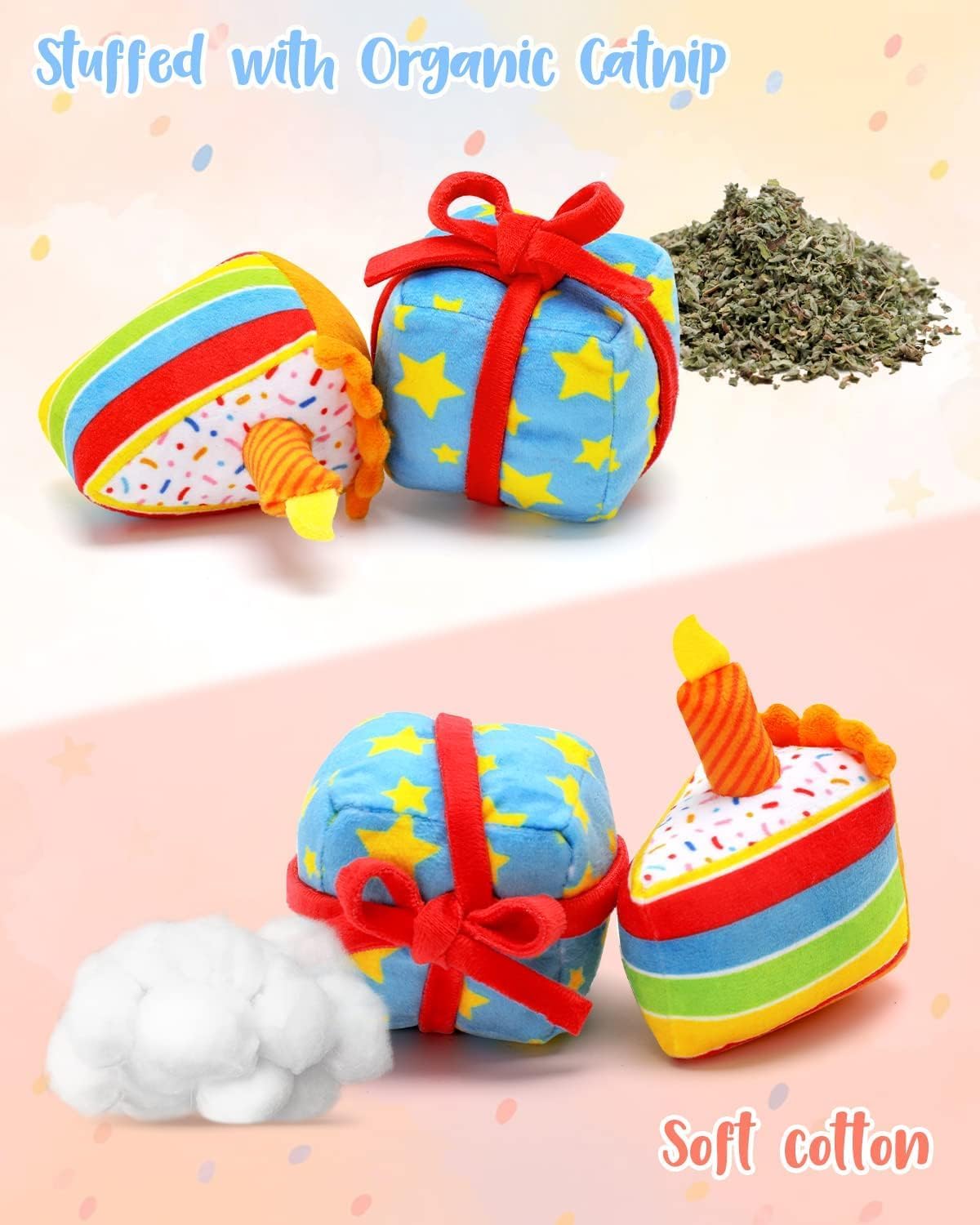 CIYVOLYEEN 6PCS Catnip Toys for Cats - Birthday Themed Interactive Kitten Toys with Plush Fish, Cake & Crown - Perfect Cat Litten Gift for Cat Lovers | Great for Playtime, Chewing & Kicking Fun