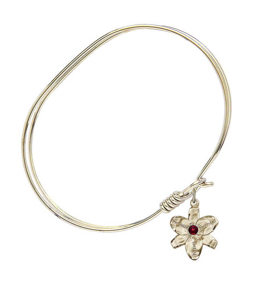 7 Inch Oval Eye Hook Bangle Bracelet with Chastity Medal Charm & January Red Crystal - Elegant Jewelry for Women, Gift for Valentine's Day, Anniversary or Special Occasions