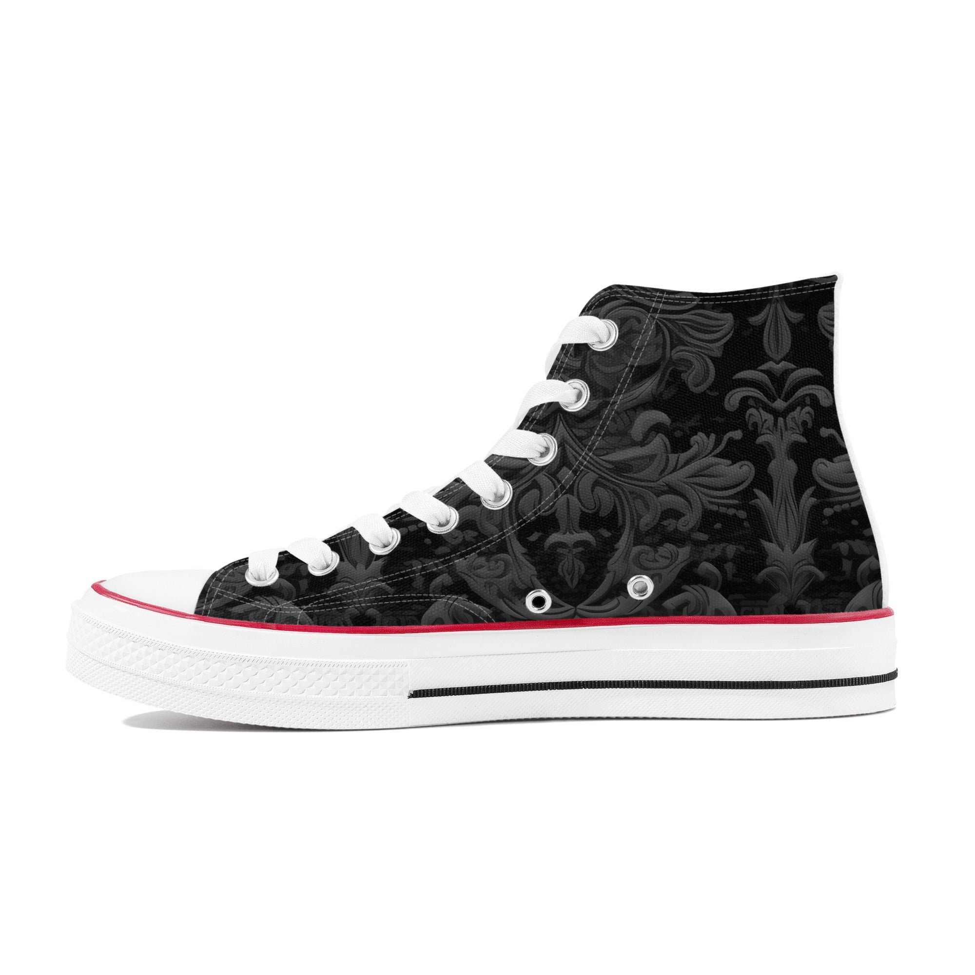 Gothic High Top Canvas Shoes for Women - Stylish Gray and Black Sneakers for Casual Wear, Street Fashion, and Gothic Outfits