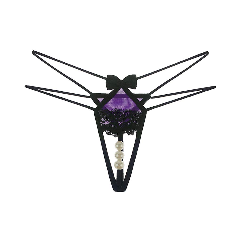Sexy Lace Thong Underwear for Women - Comfortable & Breathable Panties - Purple One Size - Perfect for Date Night, Lingerie Collection & Everyday Wear