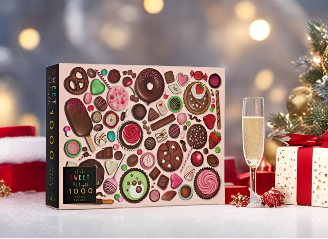 Elena Essex 1000 Piece Jigsaw Puzzle - Sweet Delight Donut Cake Candy Macaron | Premium Adult Puzzle Game | 19.3 x 26.8 Inch Classic Art Puzzle | Perfect for Family Game Night & Stress Relief