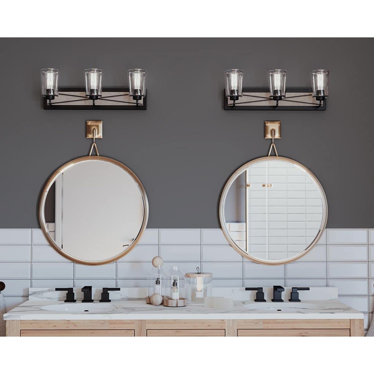 Progress Lighting Briarwood Collection 3-Light Clear Glass Coastal Bath Vanity Light in Graphite & Black - Perfect for Bathroom Vanity, Powder Room, and Coastal Style Home Decor