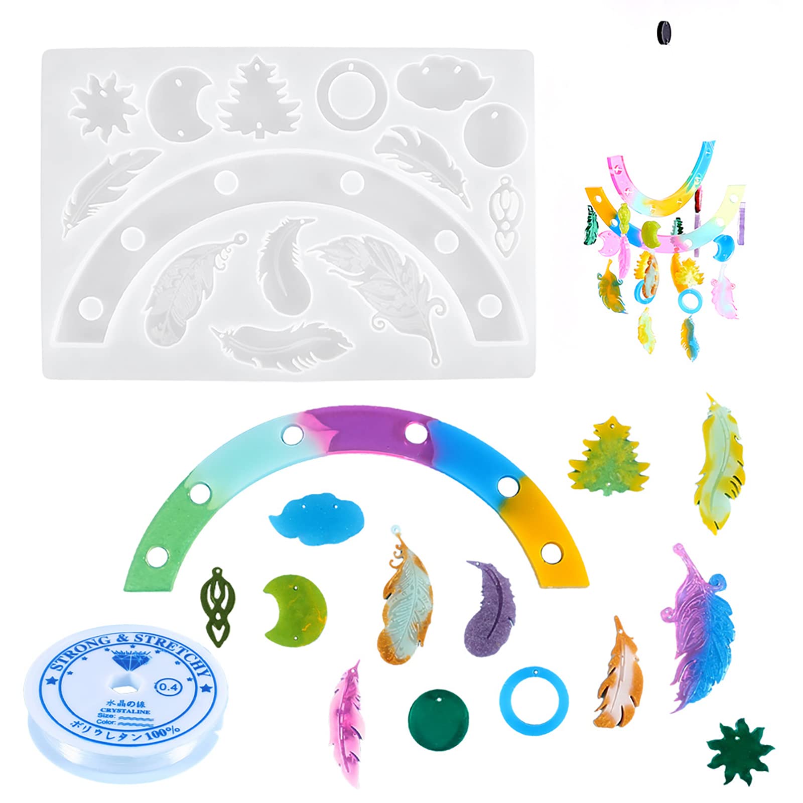 Epoxy Resin Molds Kit for Wind Chimes, Feather Earrings & Keychains - DIY Silicone Casting Molds with Hanging Line for Wall Decor, Home Crafts & Jewelry Making - Perfect for DIY Art Projects, Handmade Gifts & Boho Home Decorations