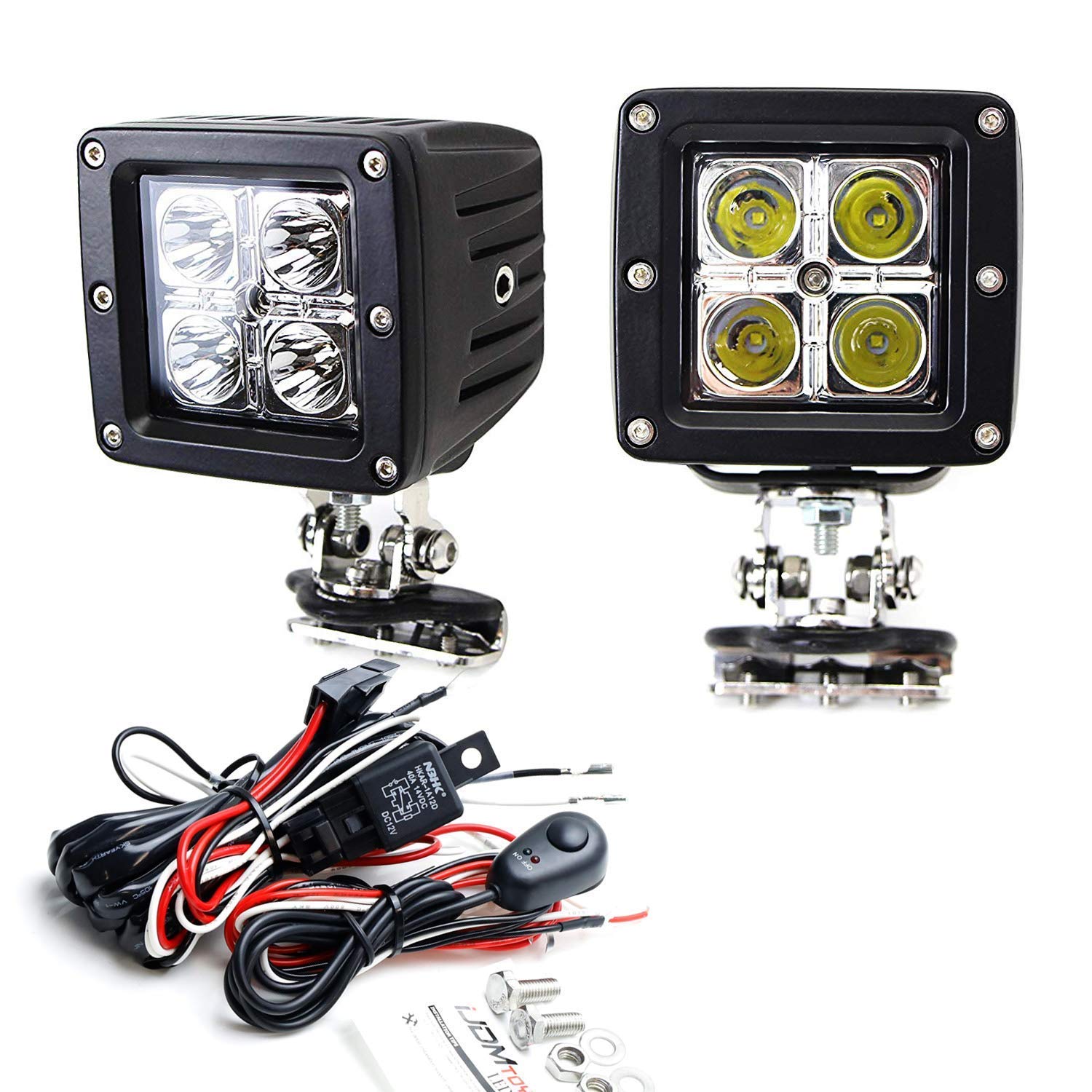 40W CREE LED Pods with Universal A-Pillar Hinge Bracket & Wiring Kit - Waterproof Off-Road Lights for Trucks, Jeeps, SUVs - Perfect for Night Driving, Camping, and Off-Road Adventures