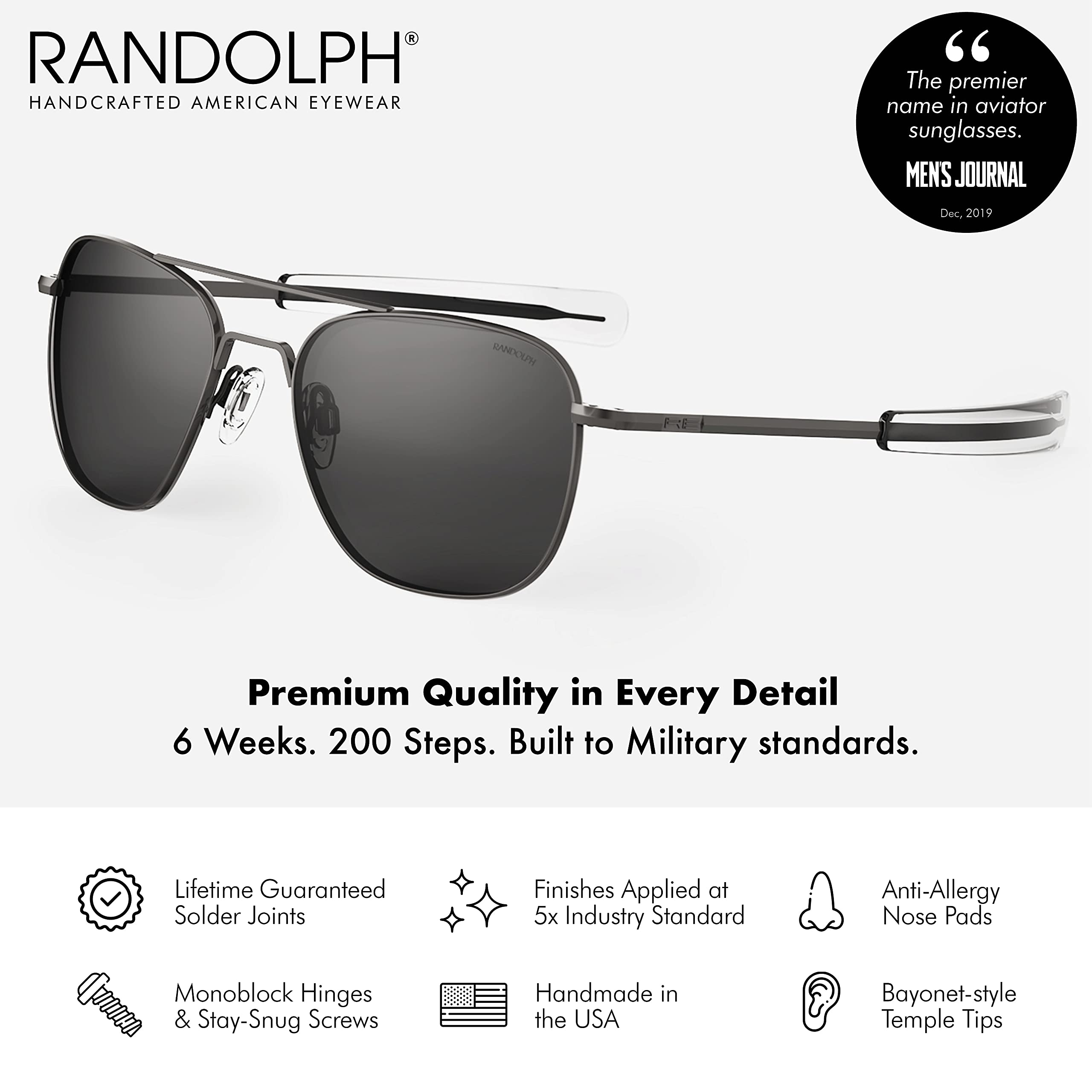 Randolph USA Gunmetal Classic Aviator Sunglasses for Men & Women - 100% UV Protection - Polarized Pilot Shades for Driving, Outdoor Sports & Fashion