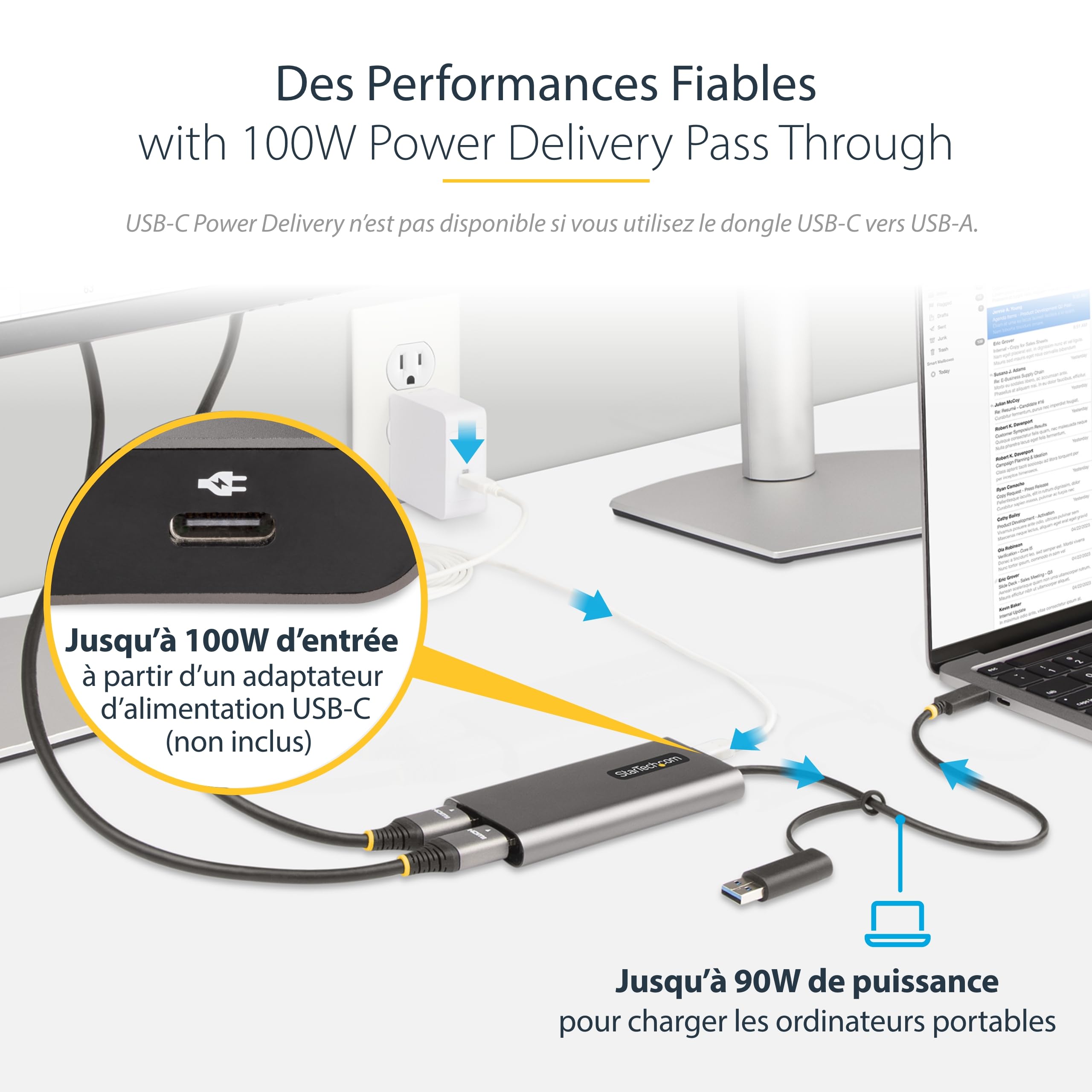StarTech.com USB-C to Dual HDMI Adapter - 4K 60Hz Converter with 100W Power Delivery - USB-C/USB-A to 2 HDMI Ports - 30cm Built-in Cable - Ideal for Multi-Monitor Workstations, Gaming Setups & Home Theater Systems (109B-USBC-HDMI)