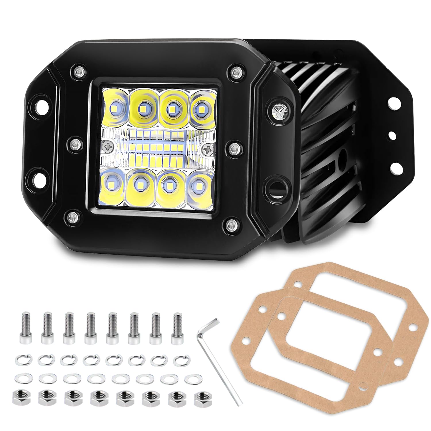 Avenemark 5-Inch Flush Mount LED Light Pods - 2PCS 42W Triple Row Combo Beam (Spot/Flood) - Waterproof Off-Road Lights for Trucks, SUVs, UTVs & ATVs - Perfect for Driving, Work, Backup & Reverse Lighting in Dark Terrains