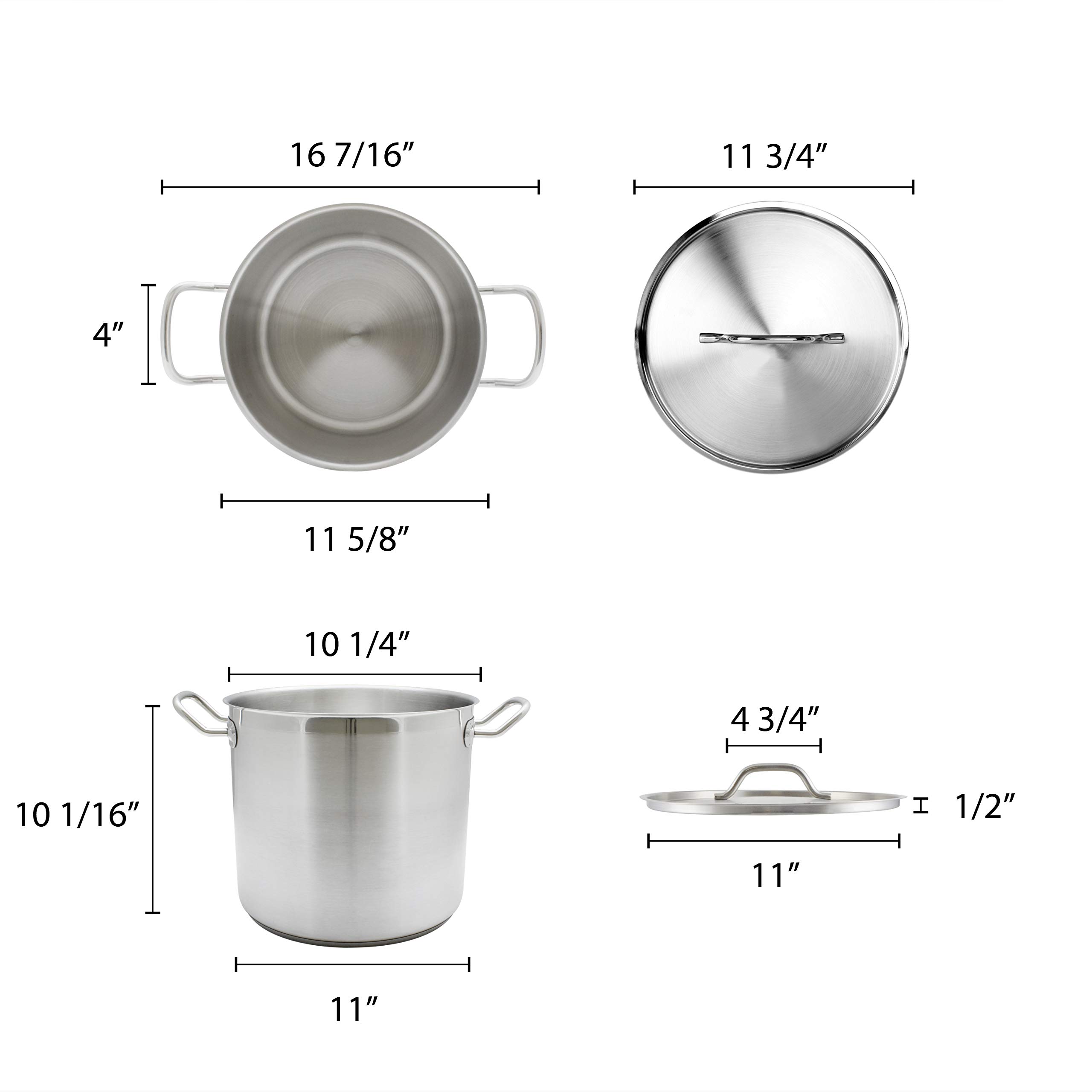 Thundergroup 16 Quart Stainless Steel Stock Pot with Lid - NSF Certified for Commercial & Home Kitchen Use - Perfect for Cooking Soups, Stews, and Large Batch Meals