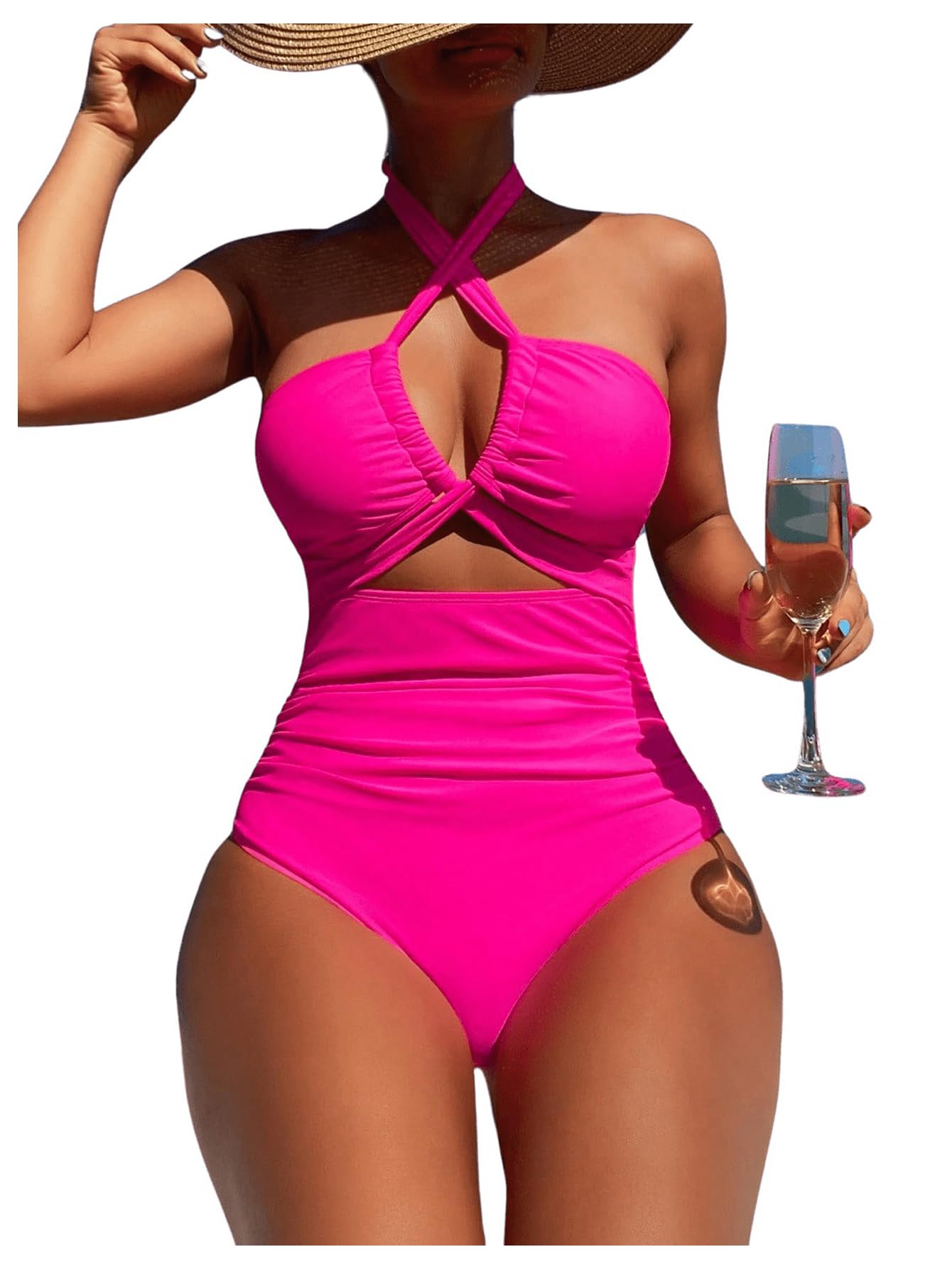 Floerns Women's One Piece Swimsuit - Criss Cross Halter Tummy Control Monokini Bathing Suit for Beach, Pool & Vacation | Sexy Swimwear for Women