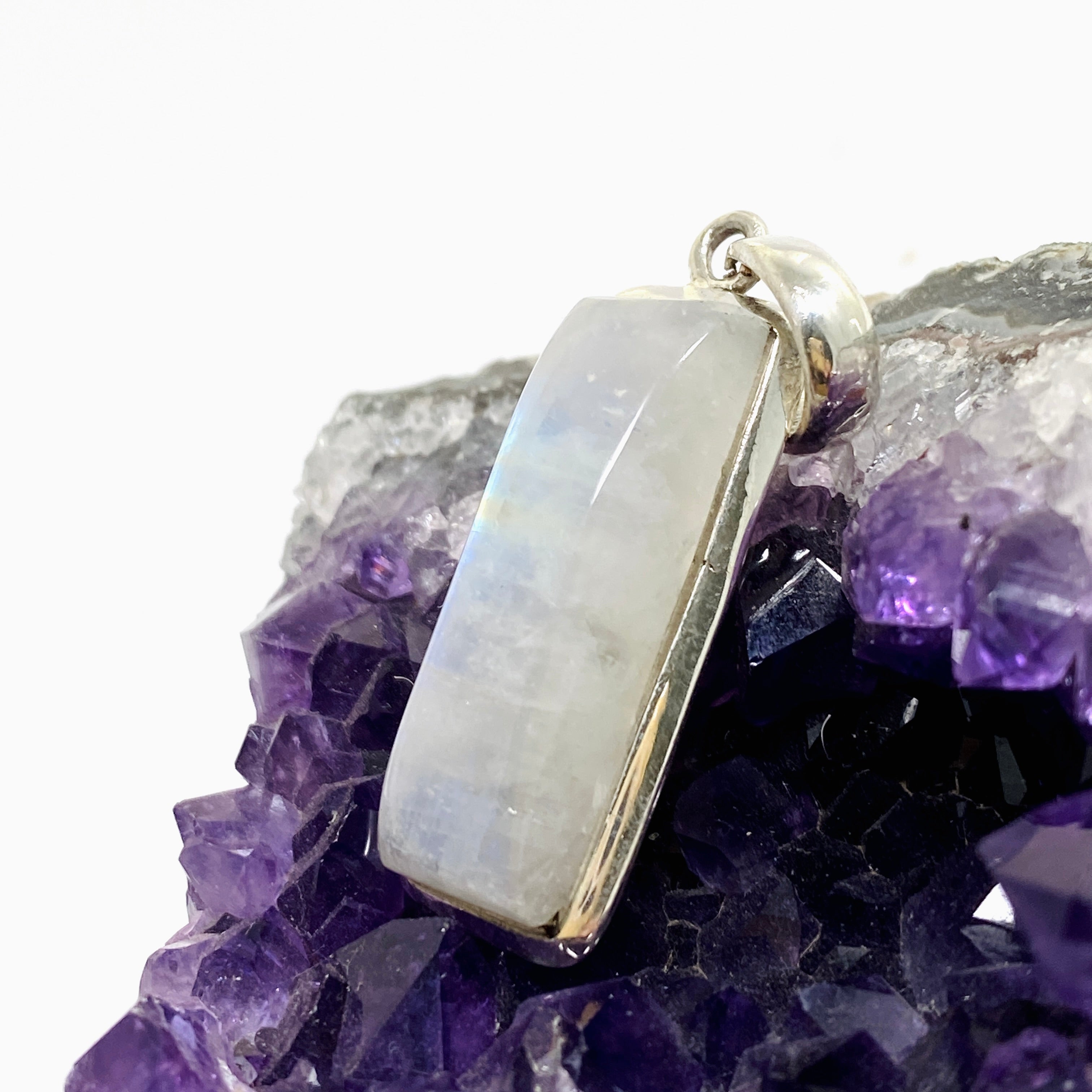 Natural Moonstone Rectangular Cabochon Pendant Necklace - 925 Sterling Silver Jewelry for Women - Perfect for Meditation, Yoga & Spiritual Healing