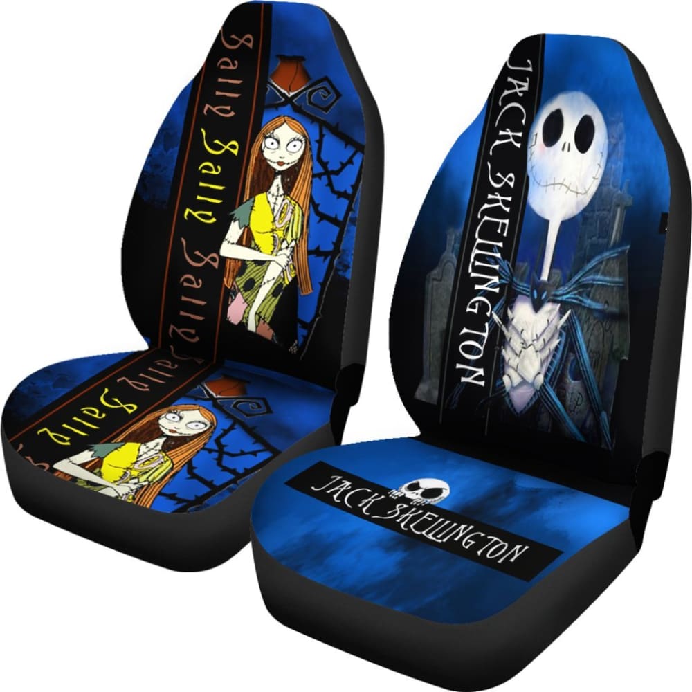 2Pcs Jack Skellington & Sally Car Seat Covers - Nightmare Before Christmas Themed Universal Fit for Cars, SUVs & Trucks - Perfect for Halloween Decorations & Christmas Gifts
