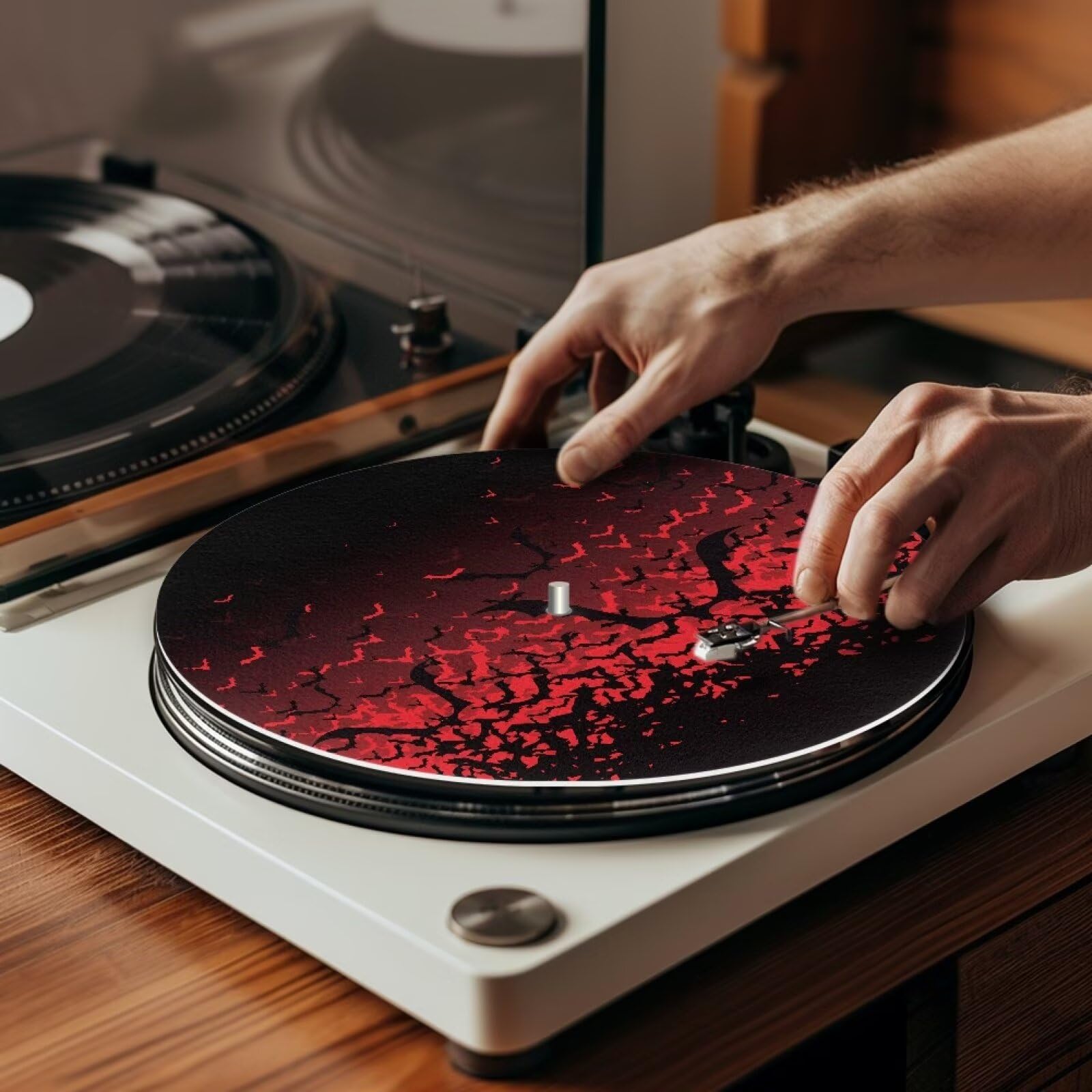 Halloween Bats Red Slipmat - Anti-Static & Anti-Slip Turntable Mat for Vinyl Record Players - Large Rubber Turntable Accessory for DJs & Music Lovers - Perfect for Halloween Parties & Music Studio Decor