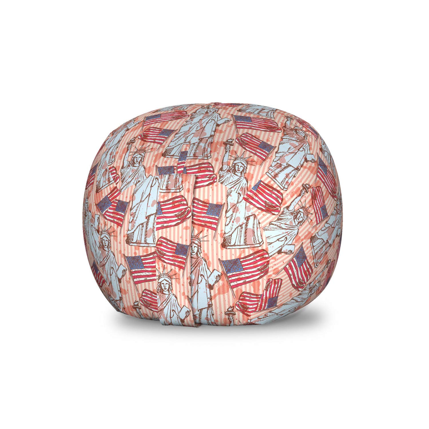 Ambesonne USA Storage Toy Bag Chair - Liberty Rhythmic Print Stuffed Animal Organizer, Washable Small Size Coral Multicolor - Perfect for Kids' Room, Playroom & Nursery Organization