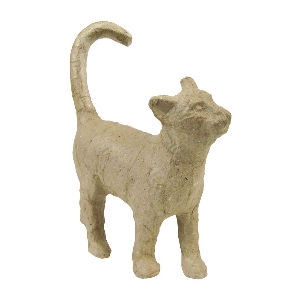 Handmade Small Cat Papier Mâché Decorative Object - 11 x 3.5 x 12cm - Perfect for DIY Crafts, Home Decor & Gift Giving - Includes Decorative Papers, PaperPatch Glue, Glitter & Paints