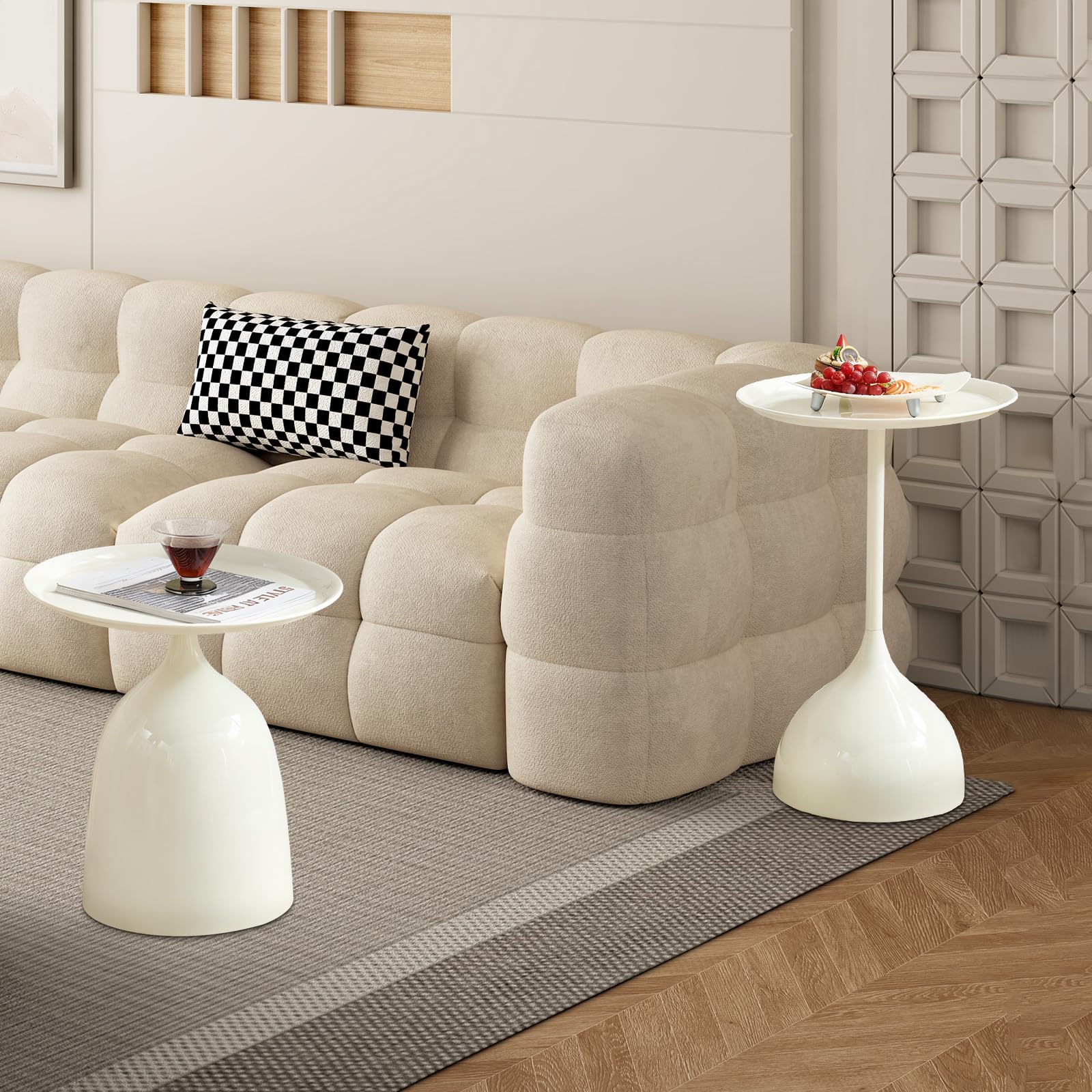 Modern Round Nesting Side Tables Set of 2 - White Metal End Tables for Living Room, Bedroom & Office - Perfect as Coffee Table, Sofa Table or Console Table for Small Spaces