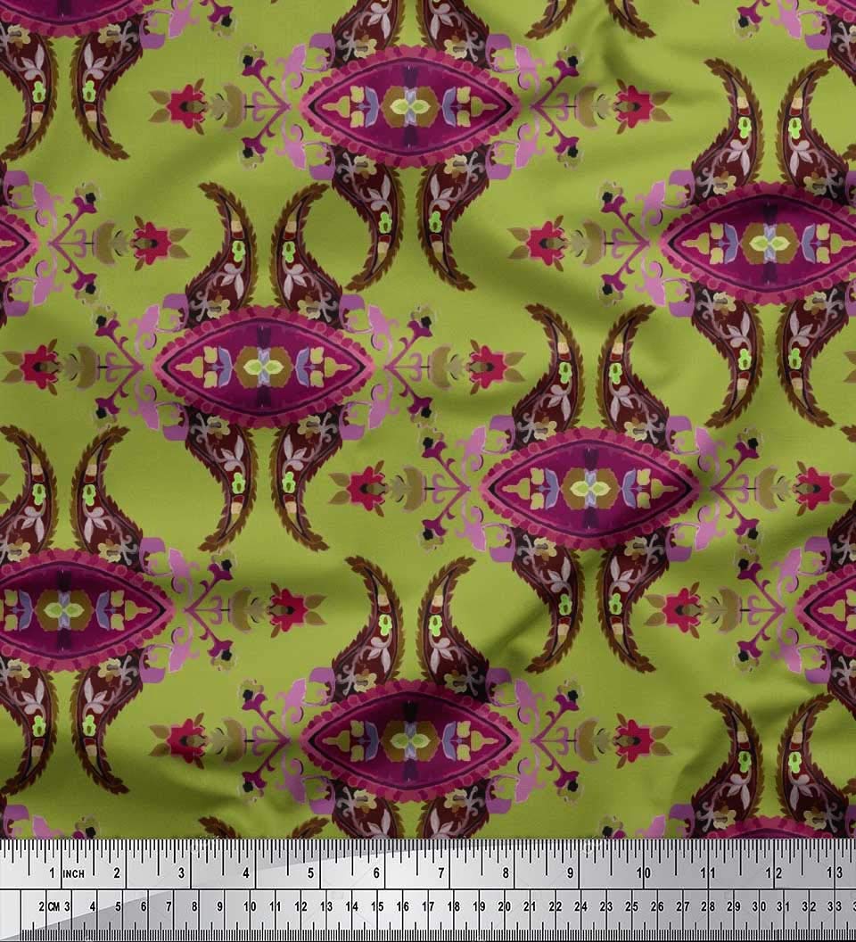 Soimoi 100% Cotton Jersey Fabric by The Yard - 58 Inch Wide - Green Leaves & Floral Paisley Print - Soft Stretchy Knit for DIY Dresses, Tops & Home Decor | Botanical Inspired Fabric for Sewing, Quilting & Craft Projects