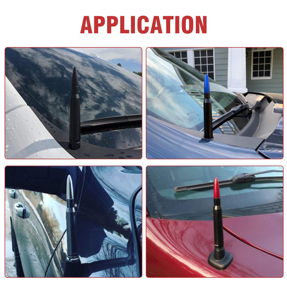 Samman Bullet Antenna Mast - Universal Vehicle Antenna Replacement for Ford F150 F250 F350 Super Duty Raptor & Dodge RAM 1500 2500 3500 - Black Truck Car Radio Antenna - Perfect for Off-Roading, Daily Commuting & Enhanced Radio Reception