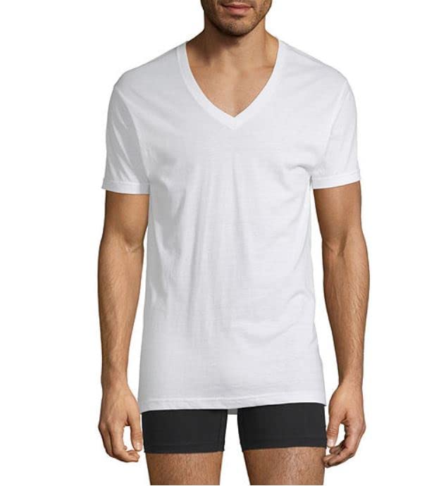 Stafford Men's V-Neck Undershirts - 4 Pack Tall & Extra Tall Tagless T-Shirts in White | Comfortable Base Layer for Work, Casual & Layering