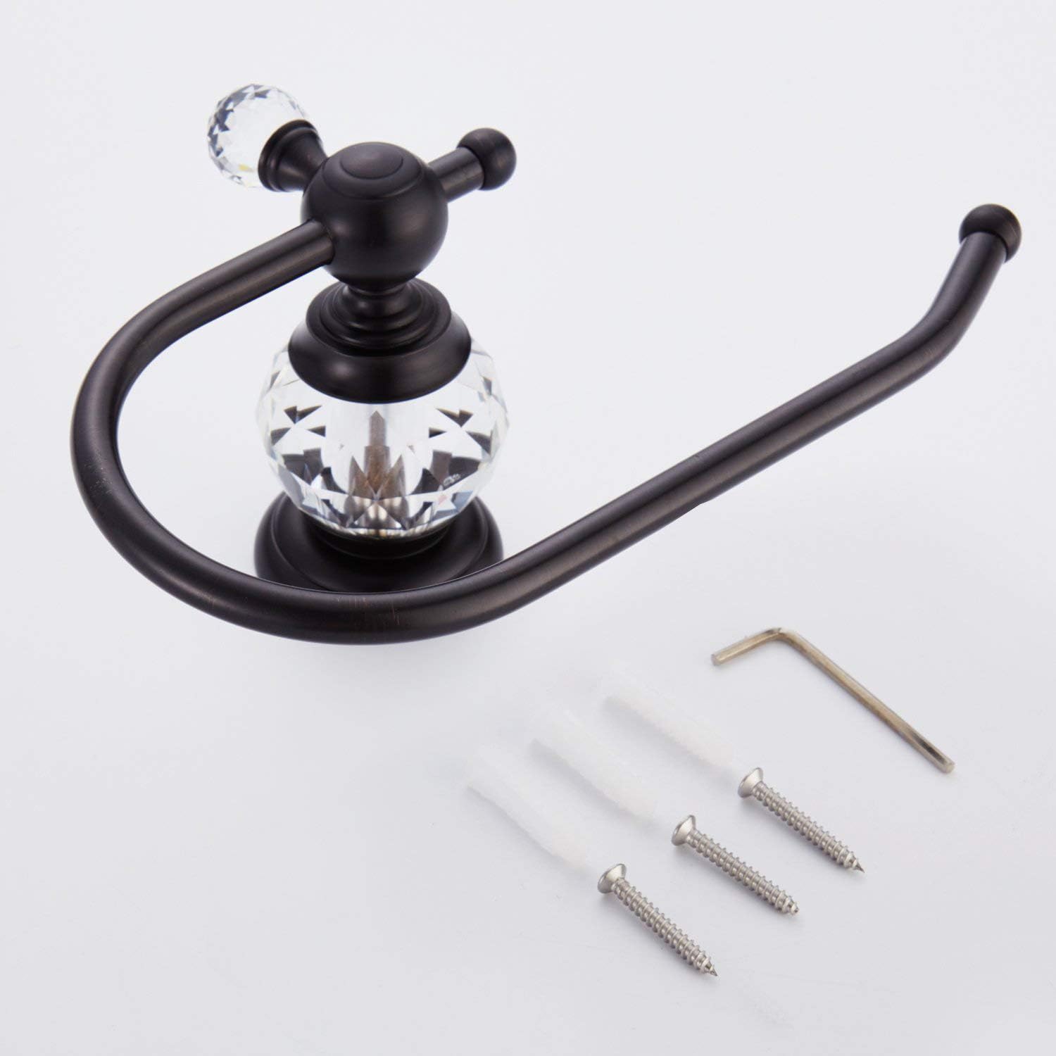 Premium Crystal Series Brass Toilet Paper Holder - Elegant Black Bathroom Tissue Roll Stand | Durable & Stylish for Modern Bathrooms, Powder Rooms & Luxury Home Decor