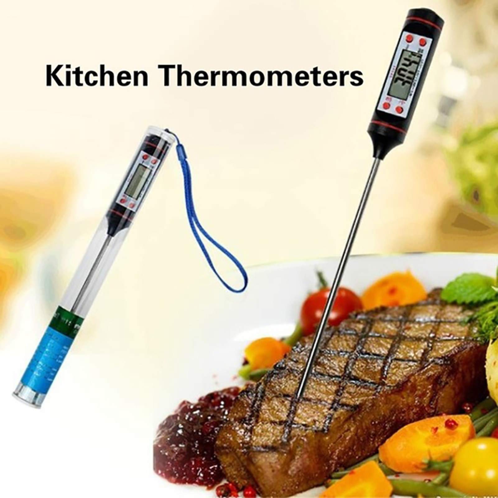 Digital Meat Thermometer with Probe - Instant Read Kitchen Thermometer for Cooking, Grilling, Baking - Perfect for Meat, Water, Milk & BBQ (Black) | Essential Tool for Home Chefs & Outdoor Cooking