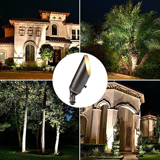 6 Pack LED Spot Lights Outdoor - Solid Brass Landscape Lighting for Yard, Garden, Patio & Deck | Bright, Long-Lasting Security Lights | Perfect for Home Exterior, Pathway & Architectural Accent Lighting (Bulbs Not Included)