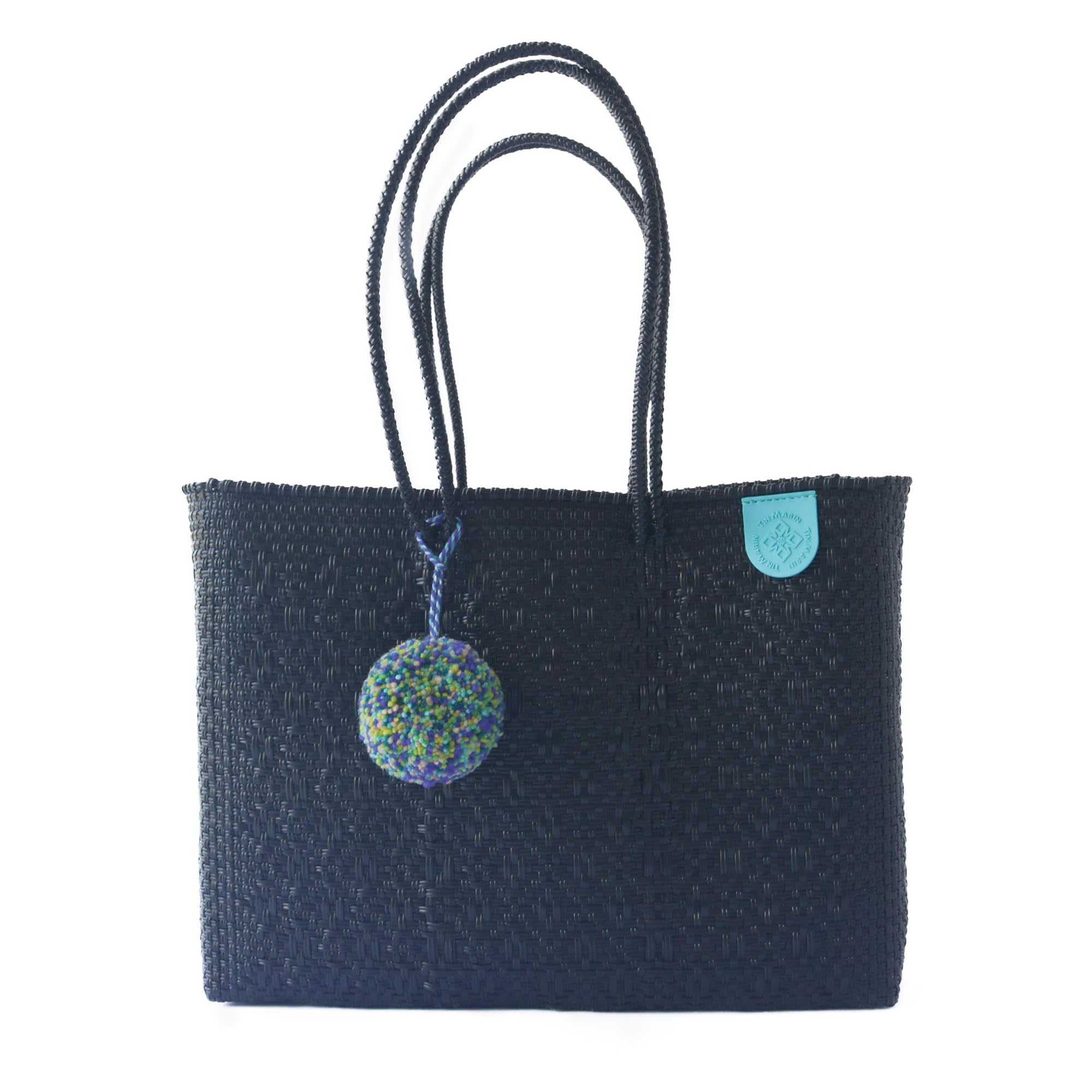 Eco-Friendly All Black Woven Super Tote - Handwoven Recycled Plastic Beach Bag | Mexican Artisan Tote for Summer, Travel & Shopping | Water-Resistant & Durable