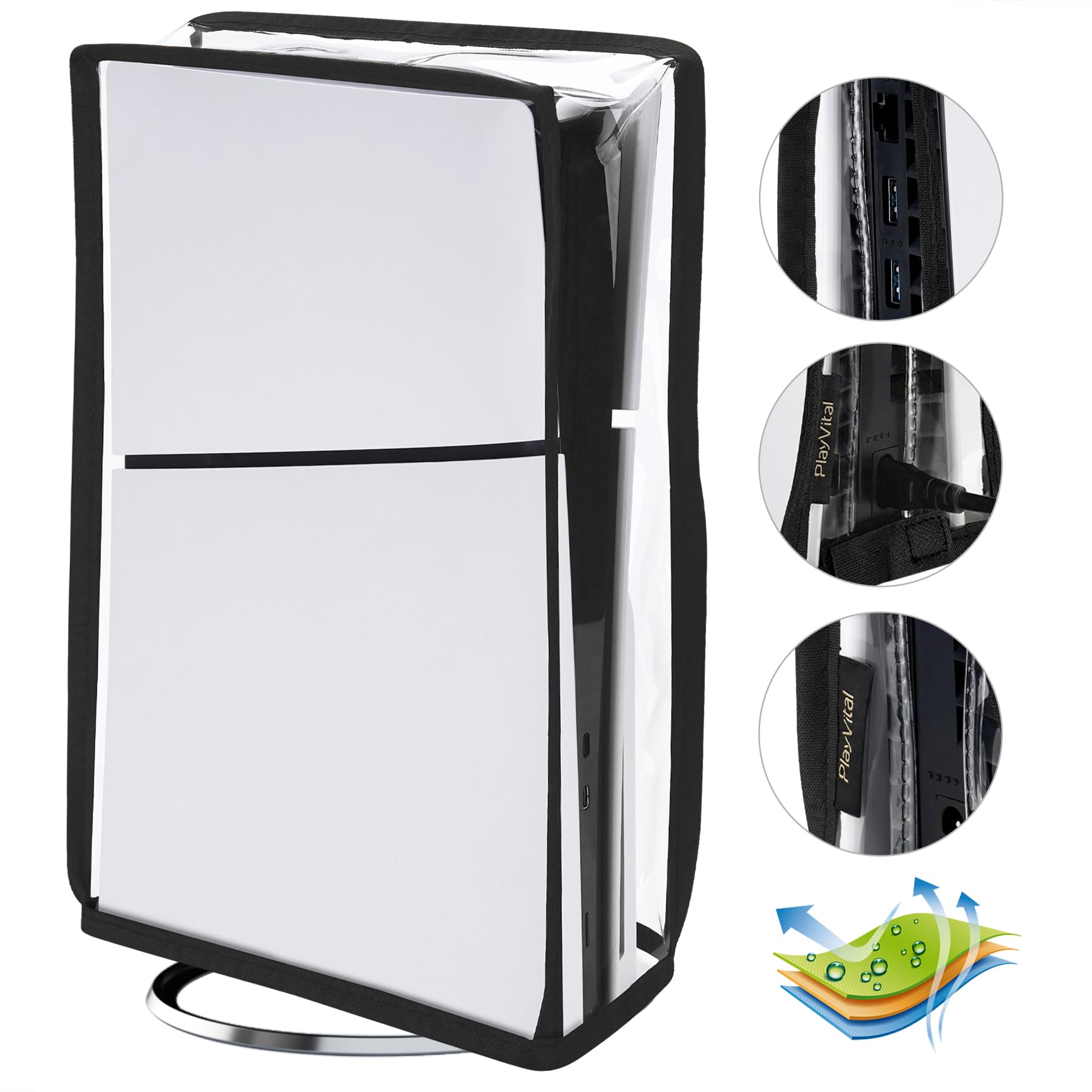 PlayVital Vertical Case for PS5 Slim Disc Edition - Clear Waterproof Dustproof Protective Cover for PS5 Slim Console - Perfect for Travel, Storage & Display