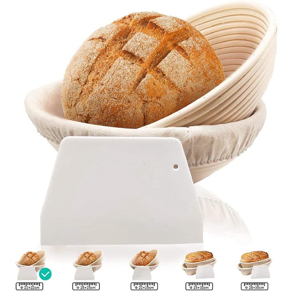Round Banneton Proofing Basket Set with Linen Liners - 2 Bread Dough Rising Baskets & Dough Scraper for Artisan Sourdough Baking | Perfect for Home Bakers & Professional Bakeries
