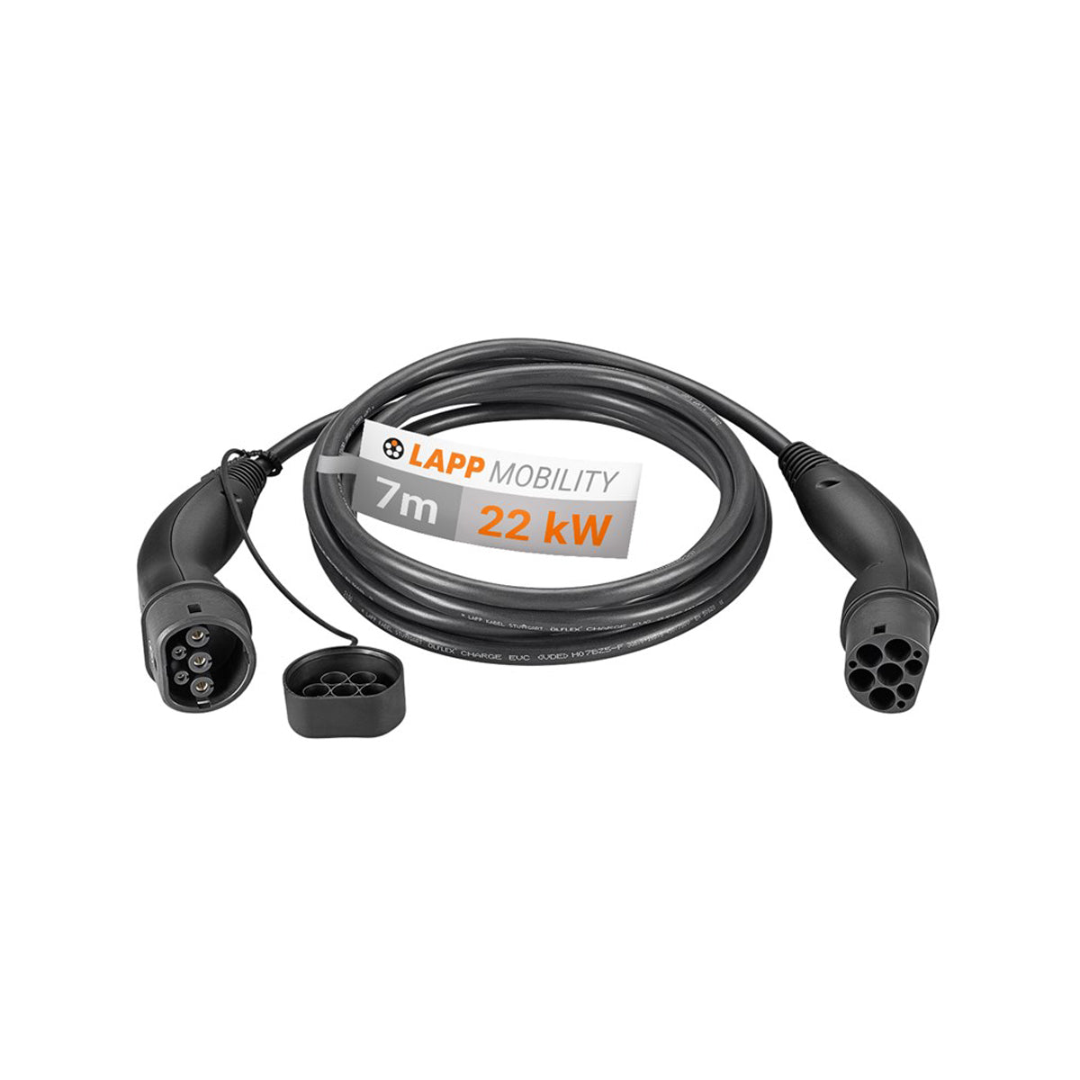 LAPP EV Charging Cable Type 2 (22kW 3 Phase 32A) 7m Black - Fast Home & Public Station Charging for Electric Vehicles