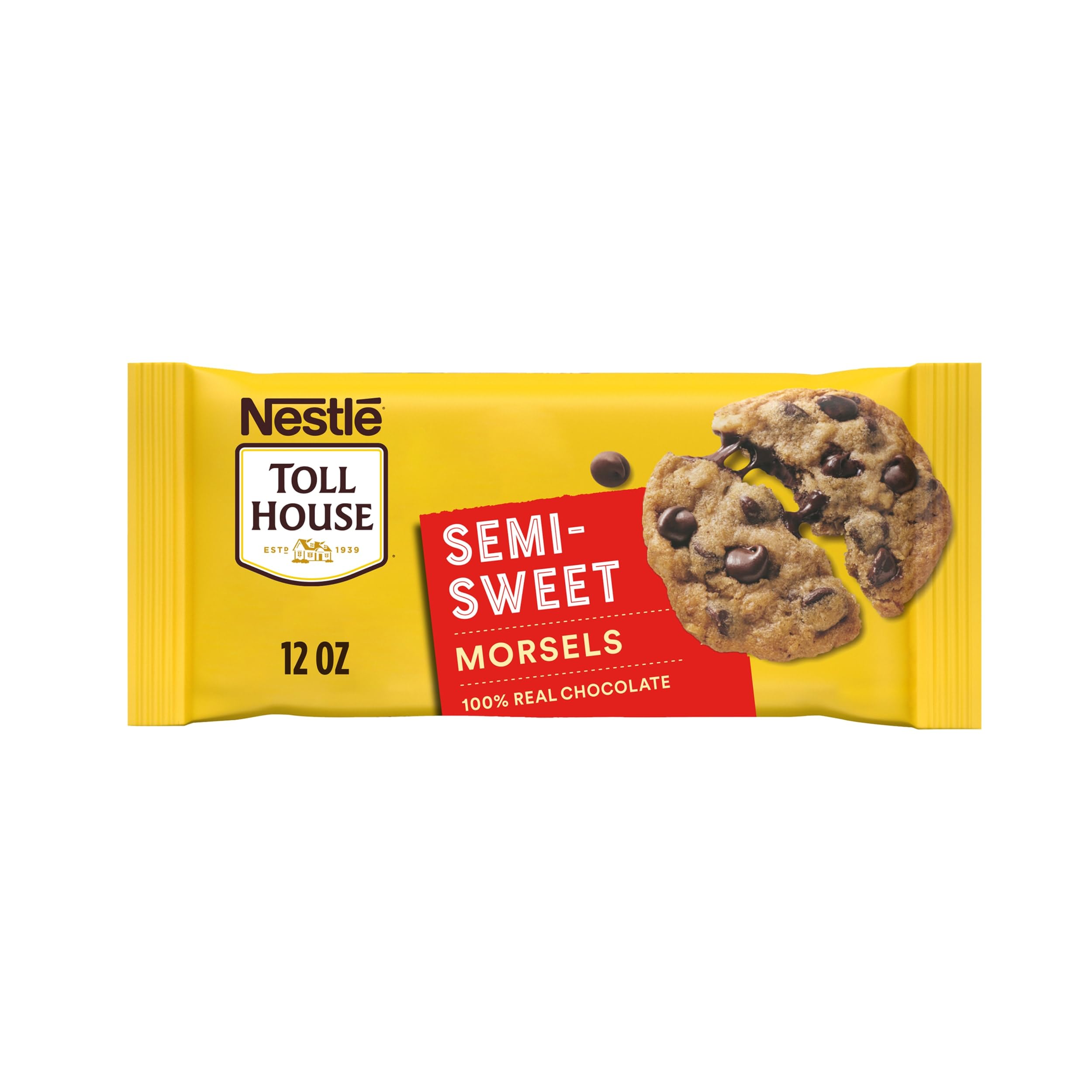 Nestle Toll House Semi Sweet Chocolate Chips for Baking Cookies, Cakes & Desserts - 100% Real Chocolate Gluten Free Morsels - 12 oz Resealable Bag - Perfect for Home Baking, Party Treats & Healthy Snacks