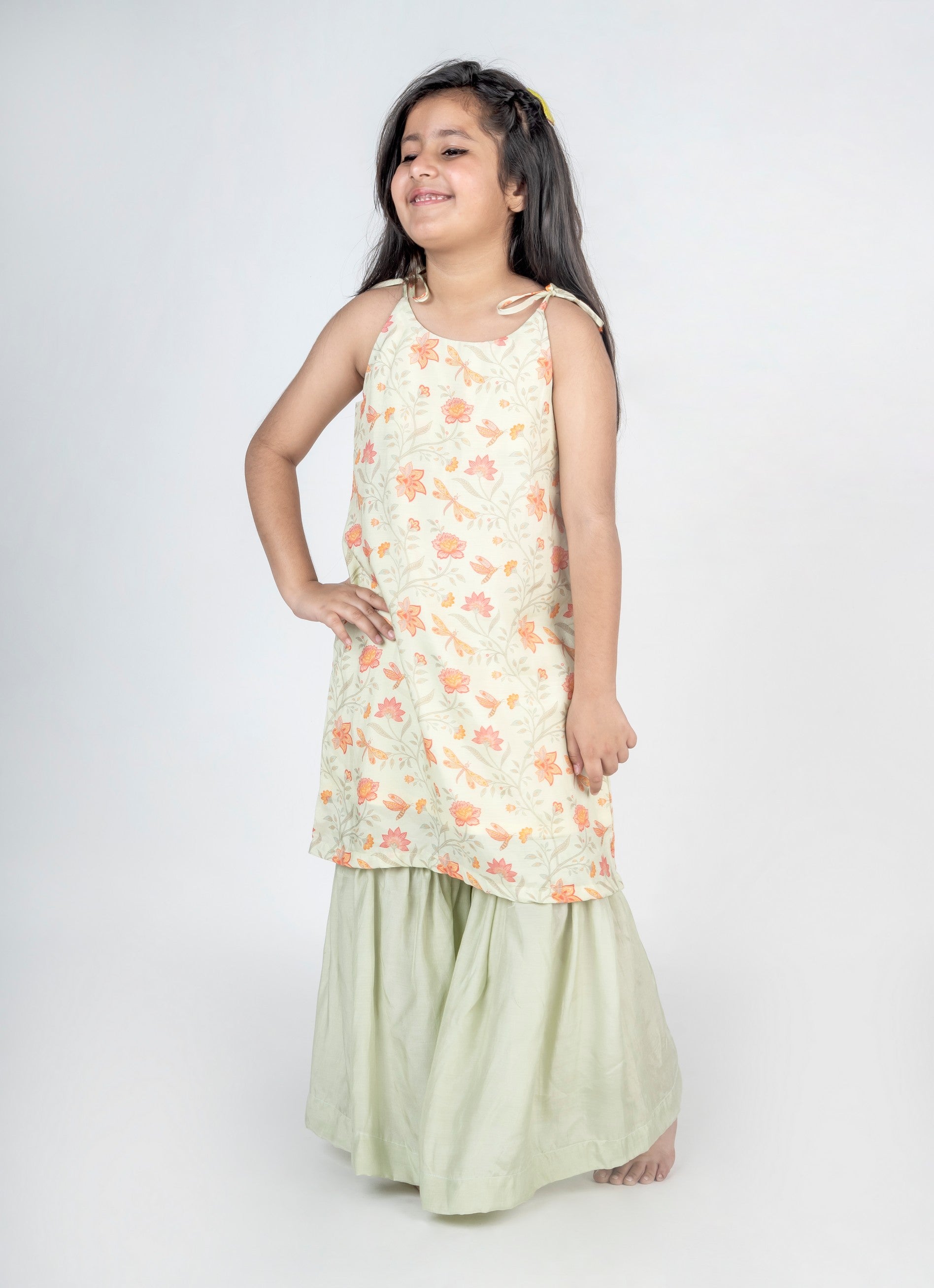 Pre Order: Dragon Fly Jaal Printed Kurta & Sharara Set - Elegant Indian Ethnic Outfit for Women, Festive Wear, Wedding Guest Outfit, Diwali & Eid Celebration